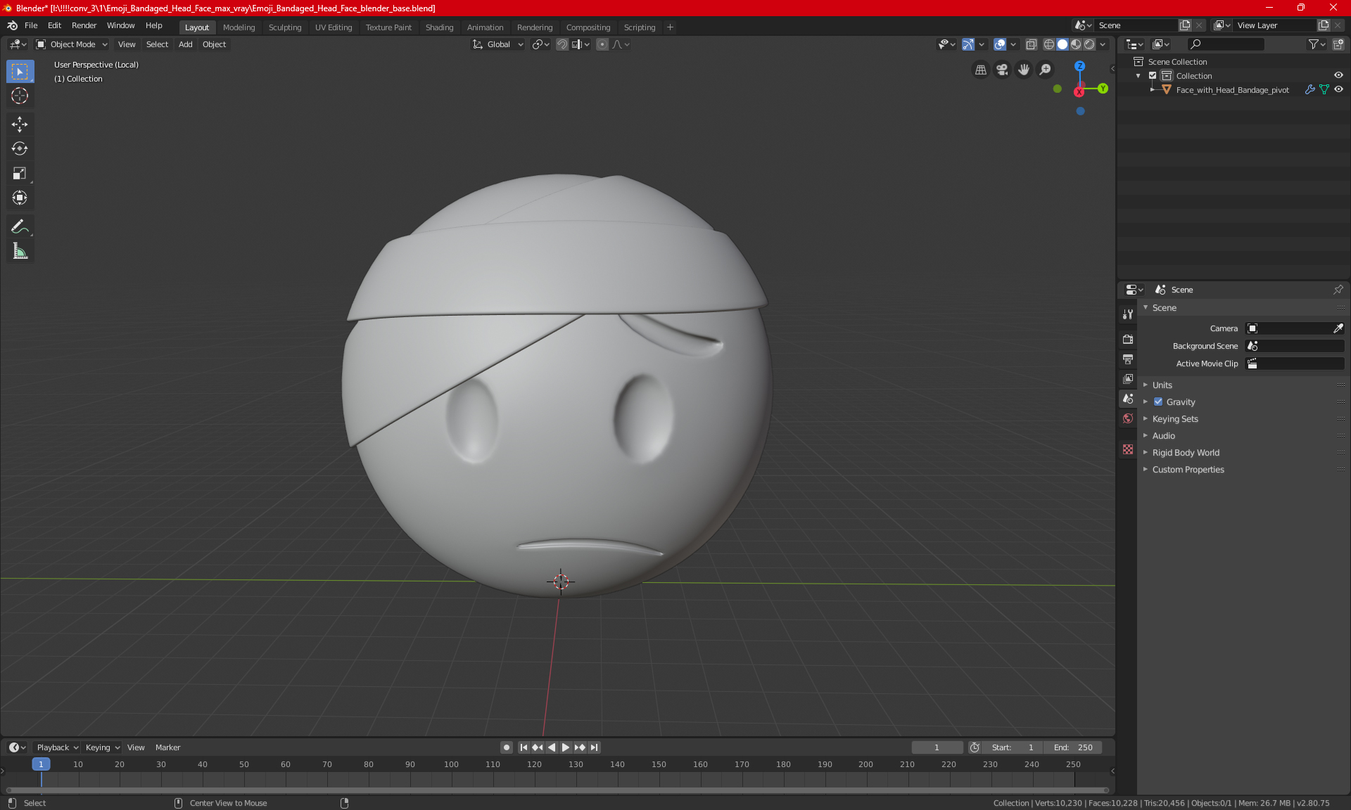 Emoji Bandaged Head Face 3D model