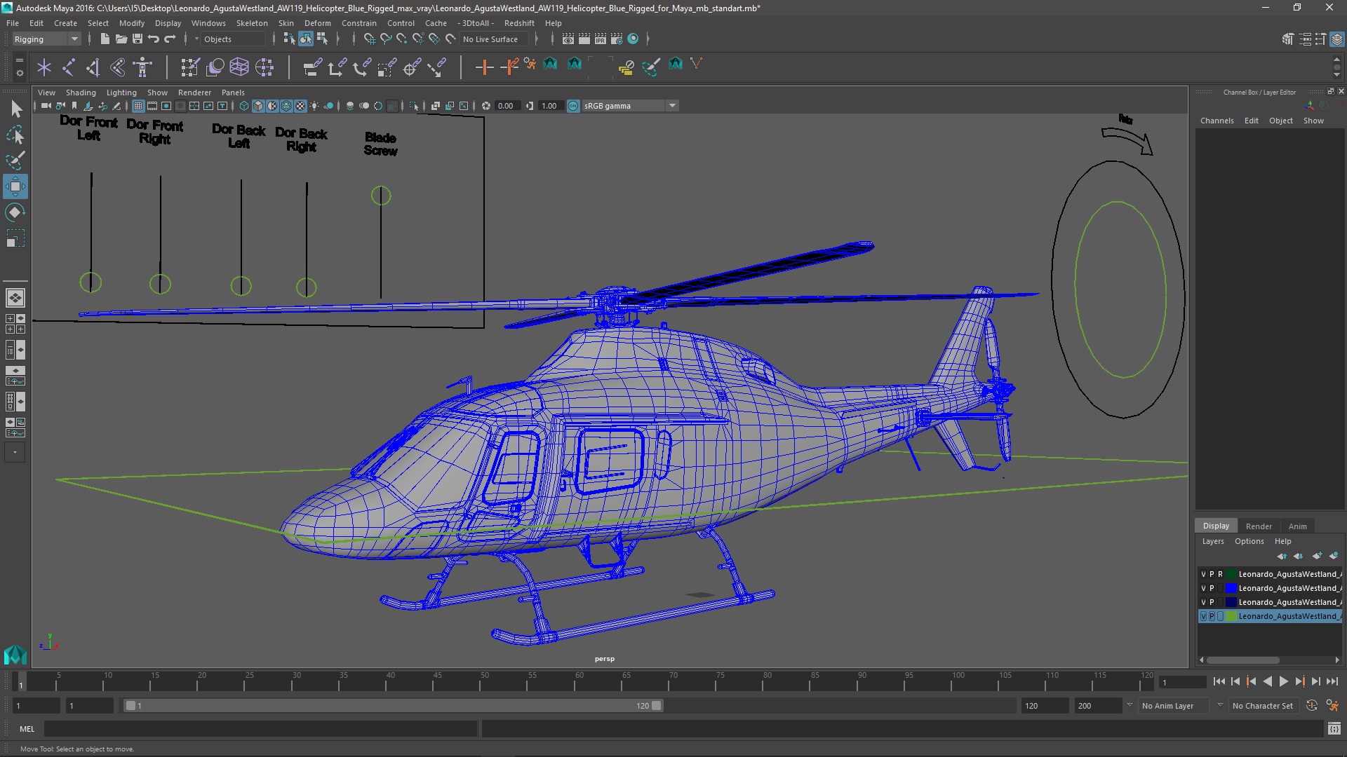 3D Leonardo AgustaWestland AW119 Helicopter Blue Rigged for Maya