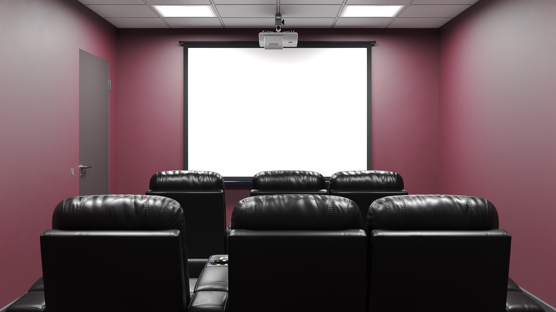3D Home Theater Interior with Projector and Reclining Seats