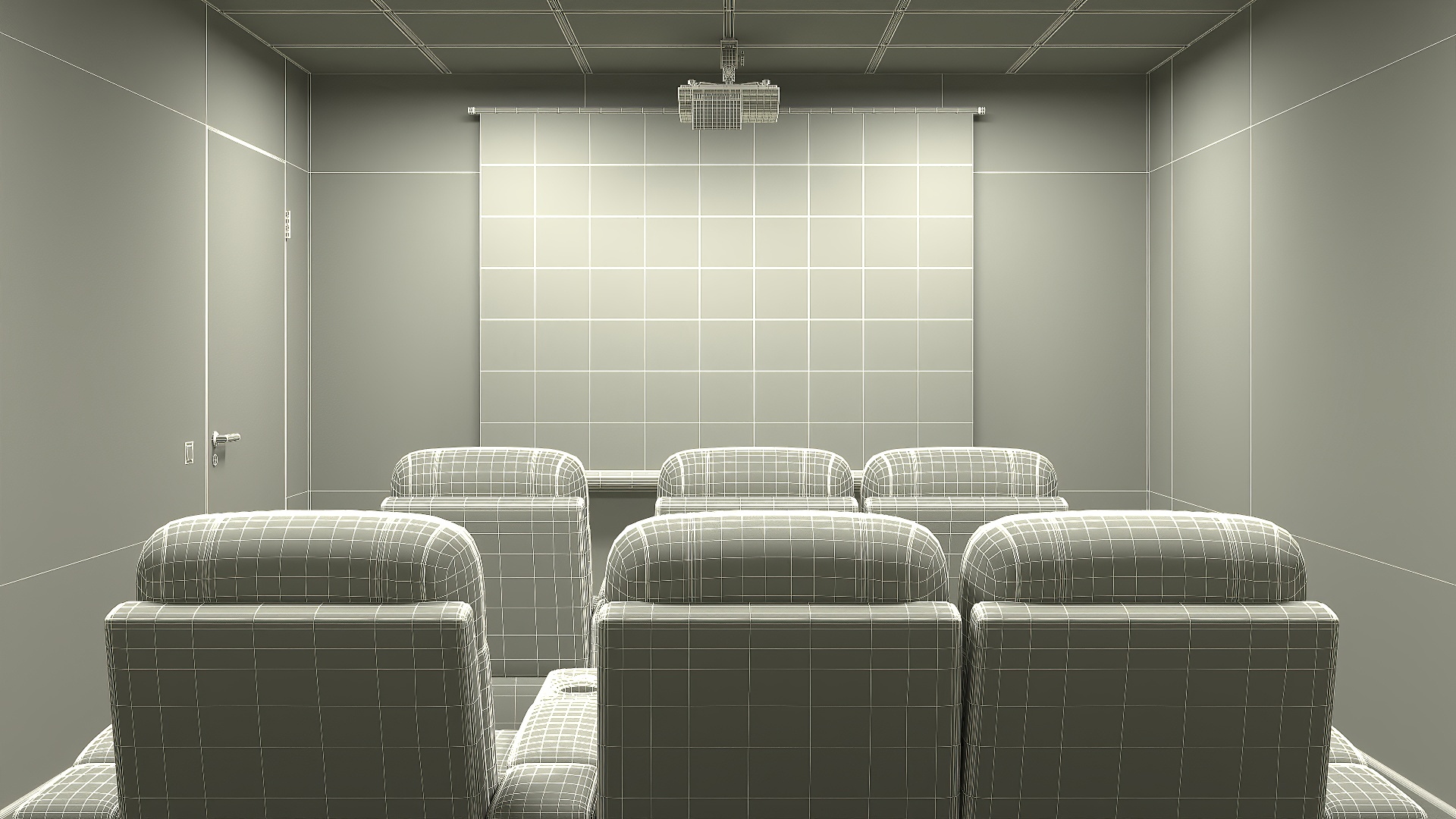 3D Home Theater Interior with Projector and Reclining Seats
