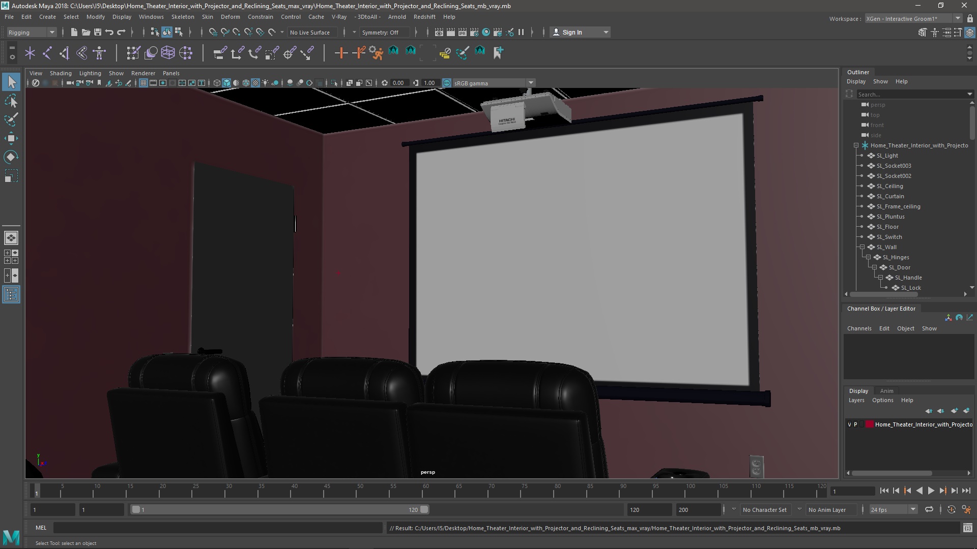 3D Home Theater Interior with Projector and Reclining Seats