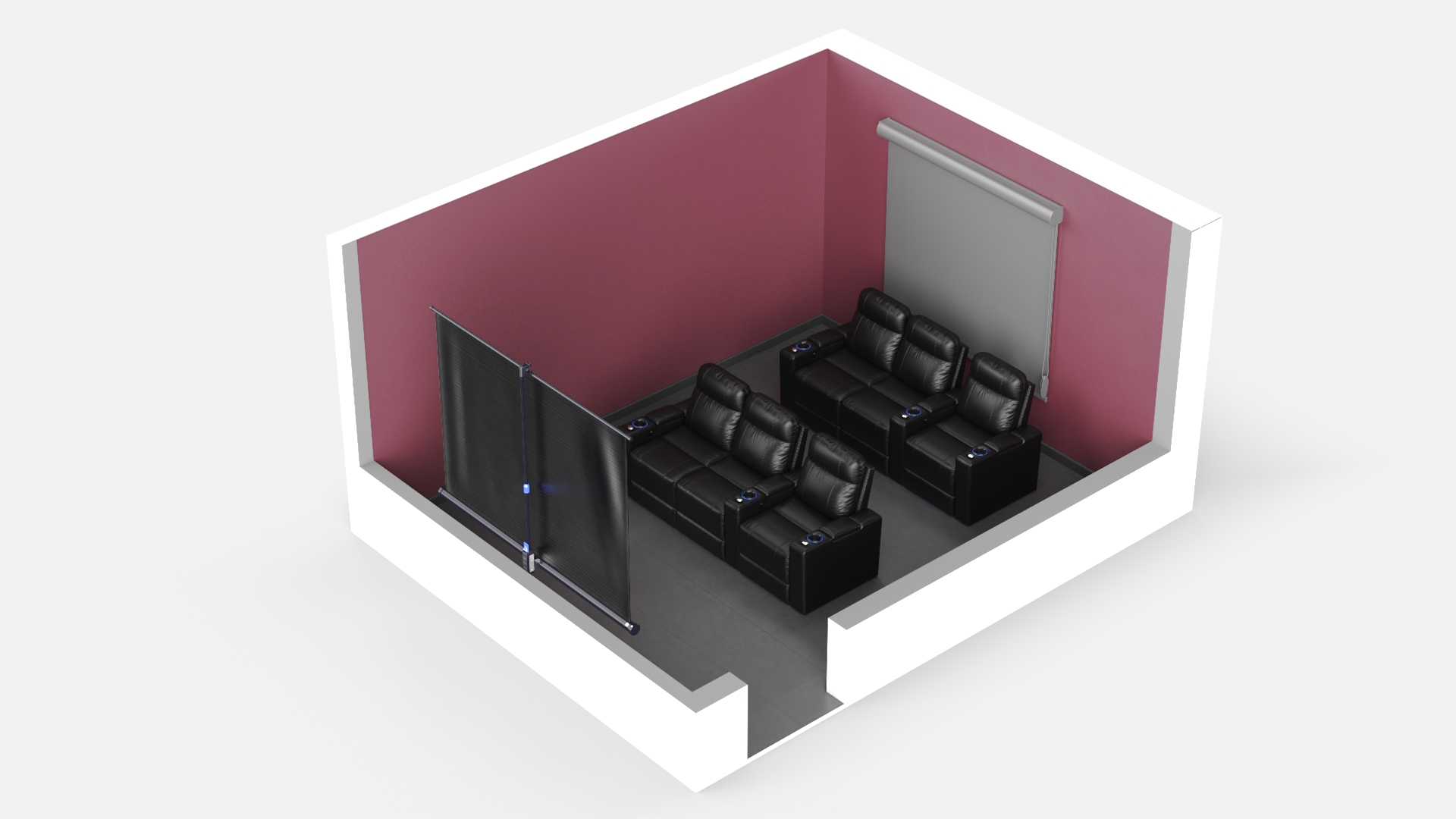 3D Home Theater Interior with Projector and Reclining Seats