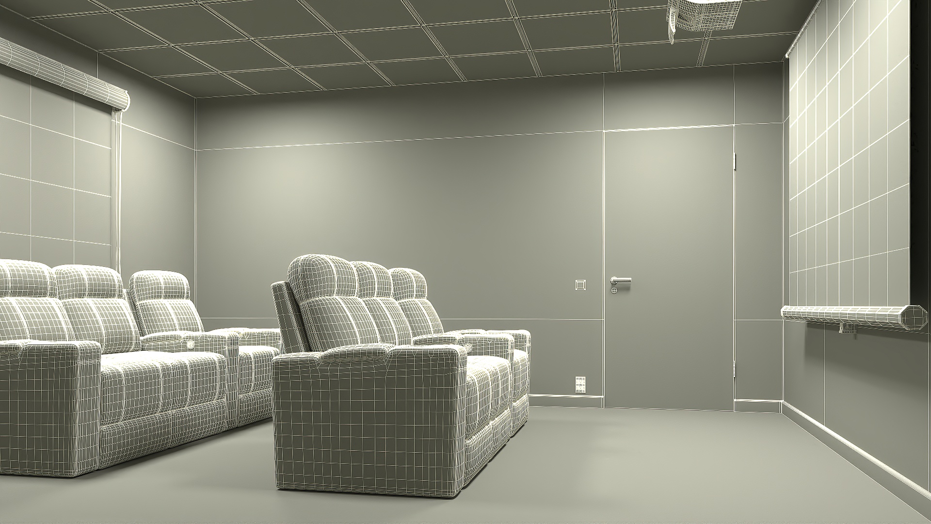 3D Home Theater Interior with Projector and Reclining Seats