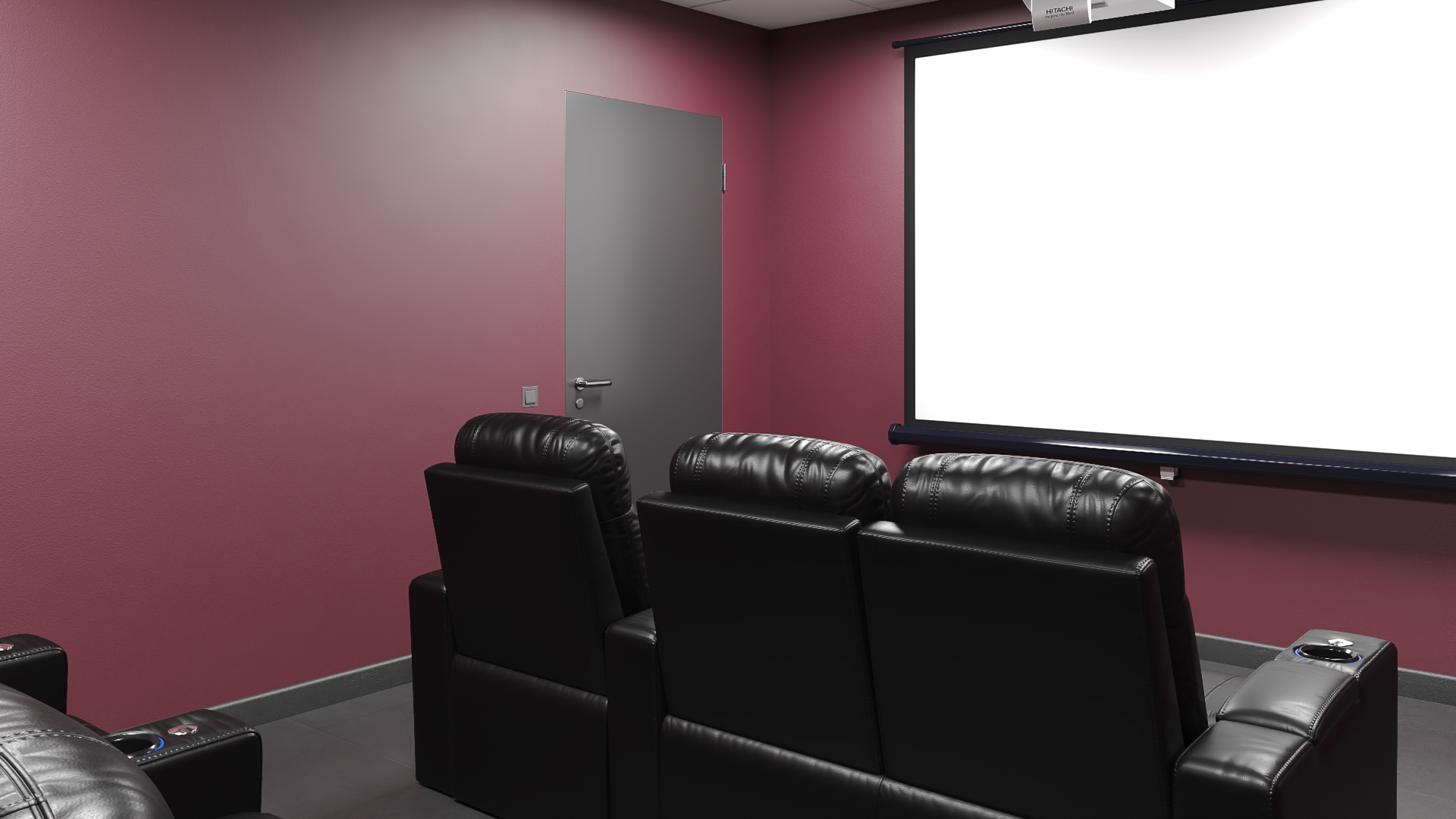 3D Home Theater Interior with Projector and Reclining Seats