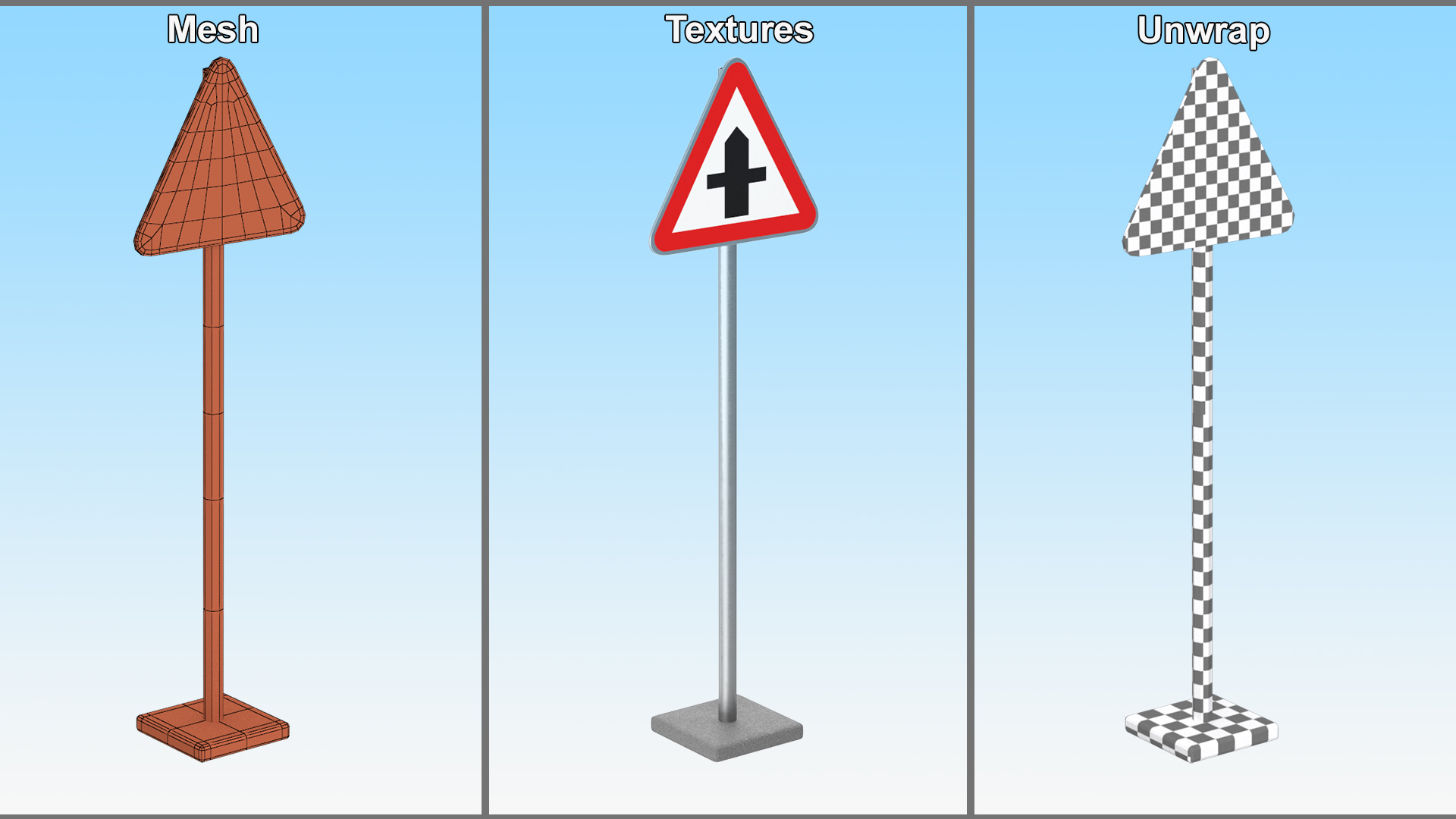 3D Road Sign Crossroads Ahead