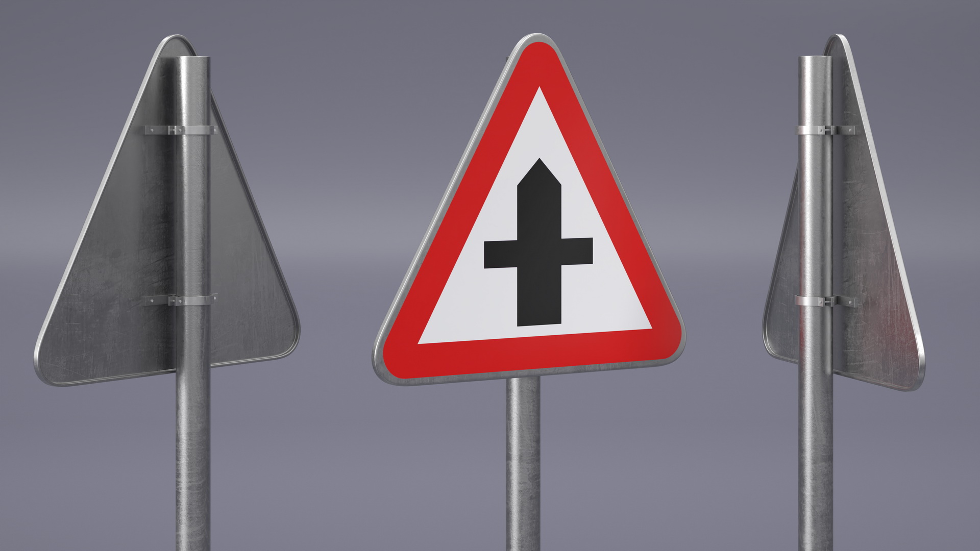 3D Road Sign Crossroads Ahead