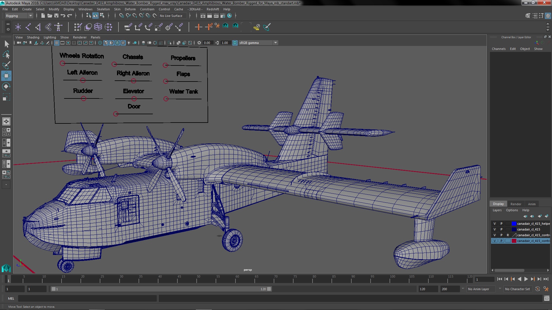 3D Canadair D415 Amphibious Water Bomber Rigged for Maya model