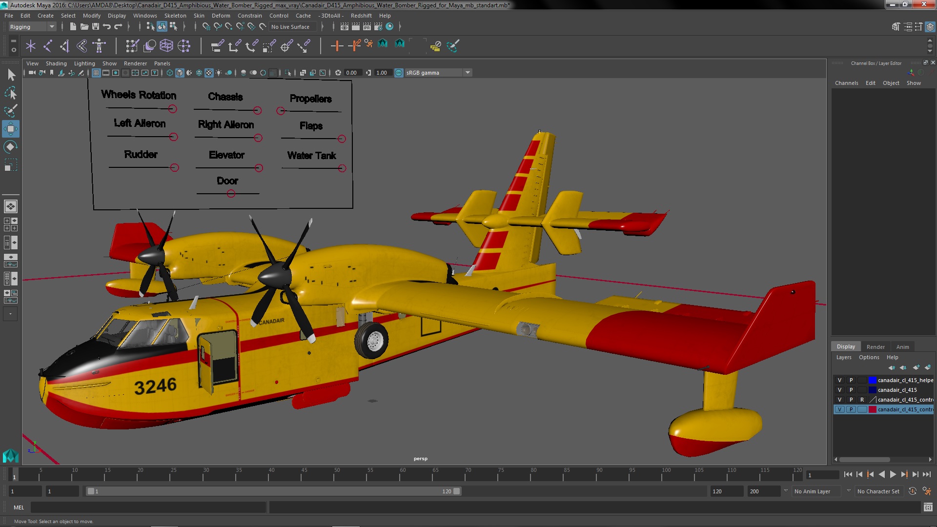 3D Canadair D415 Amphibious Water Bomber Rigged for Maya model