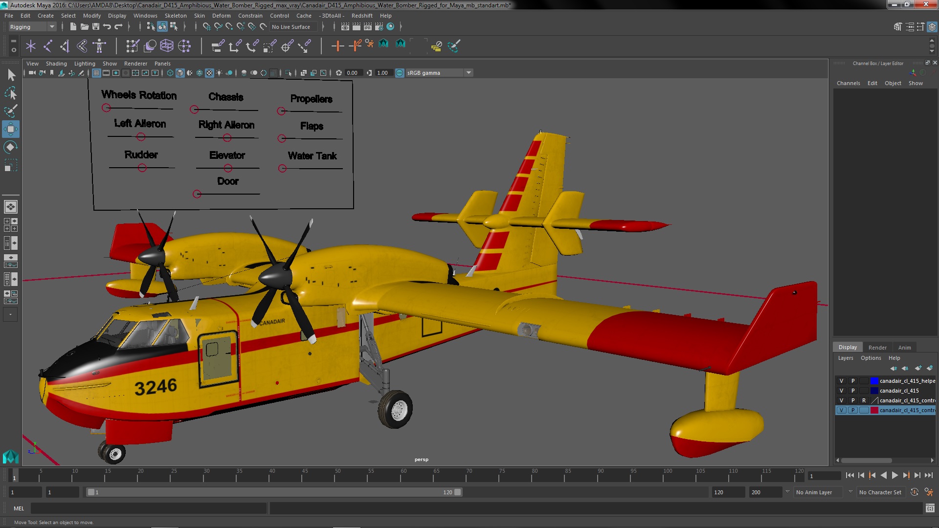 3D Canadair D415 Amphibious Water Bomber Rigged for Maya model