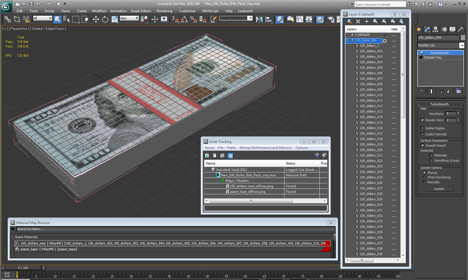 3D model New 100 Dollar Bills Pack