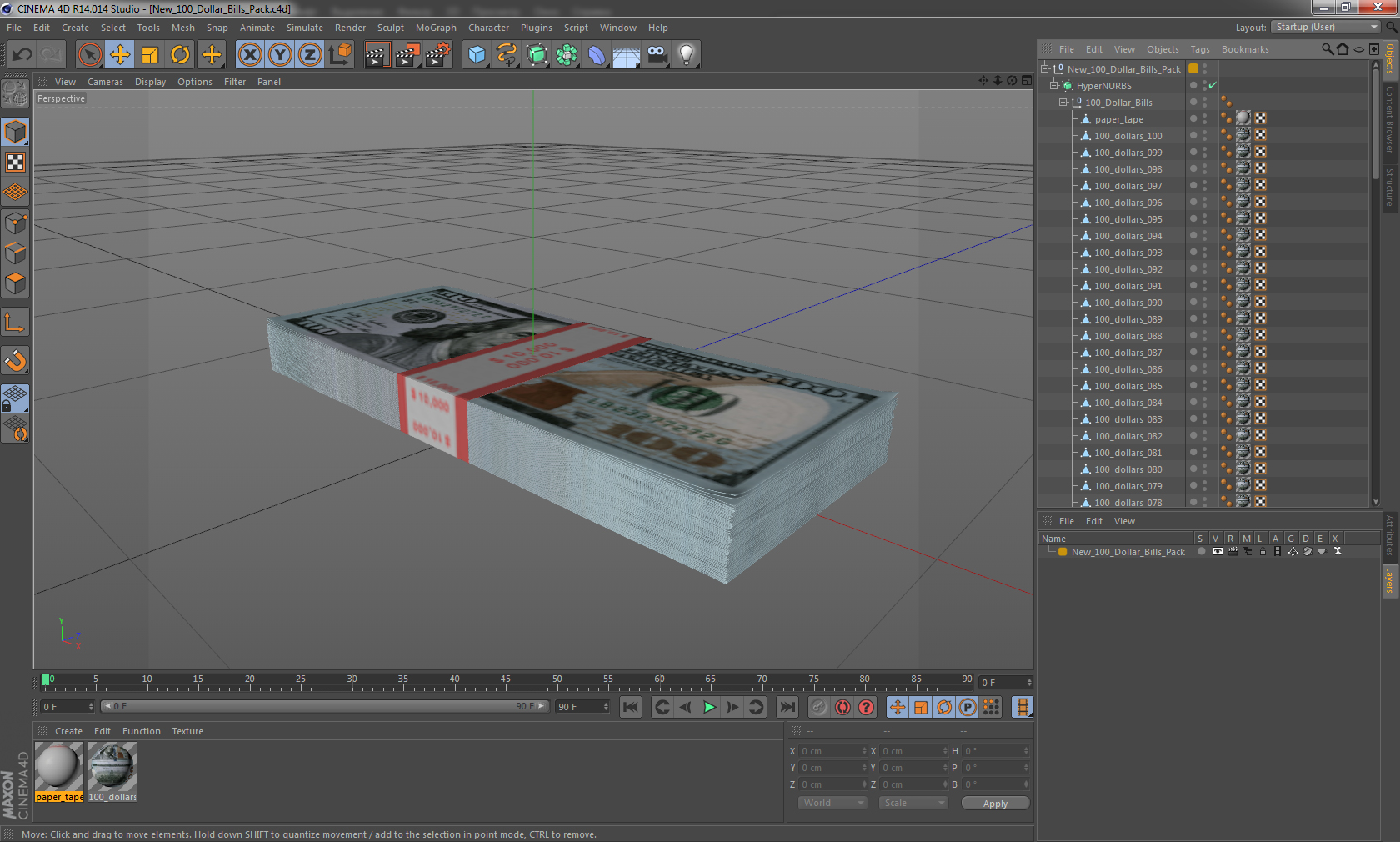 3D model New 100 Dollar Bills Pack