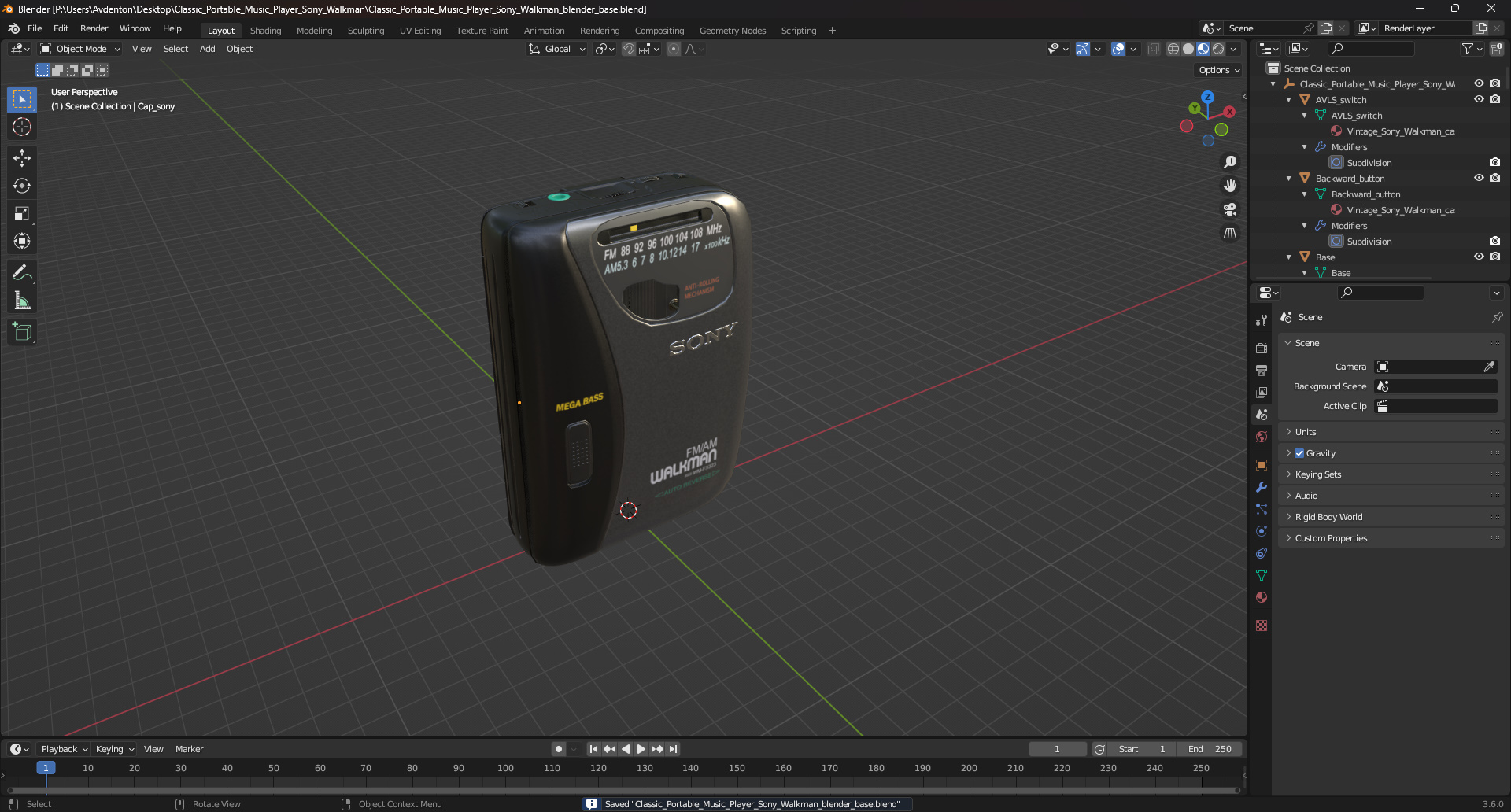 Classic Portable Music Player Sony Walkman 3D