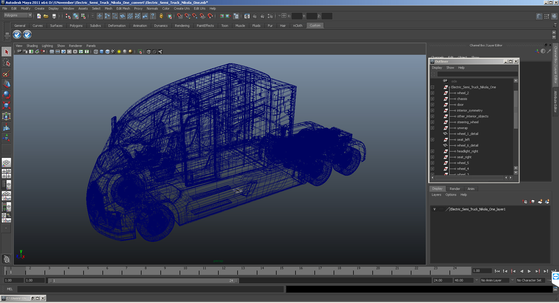 3D Nikola One Electric Truck Simple Interior