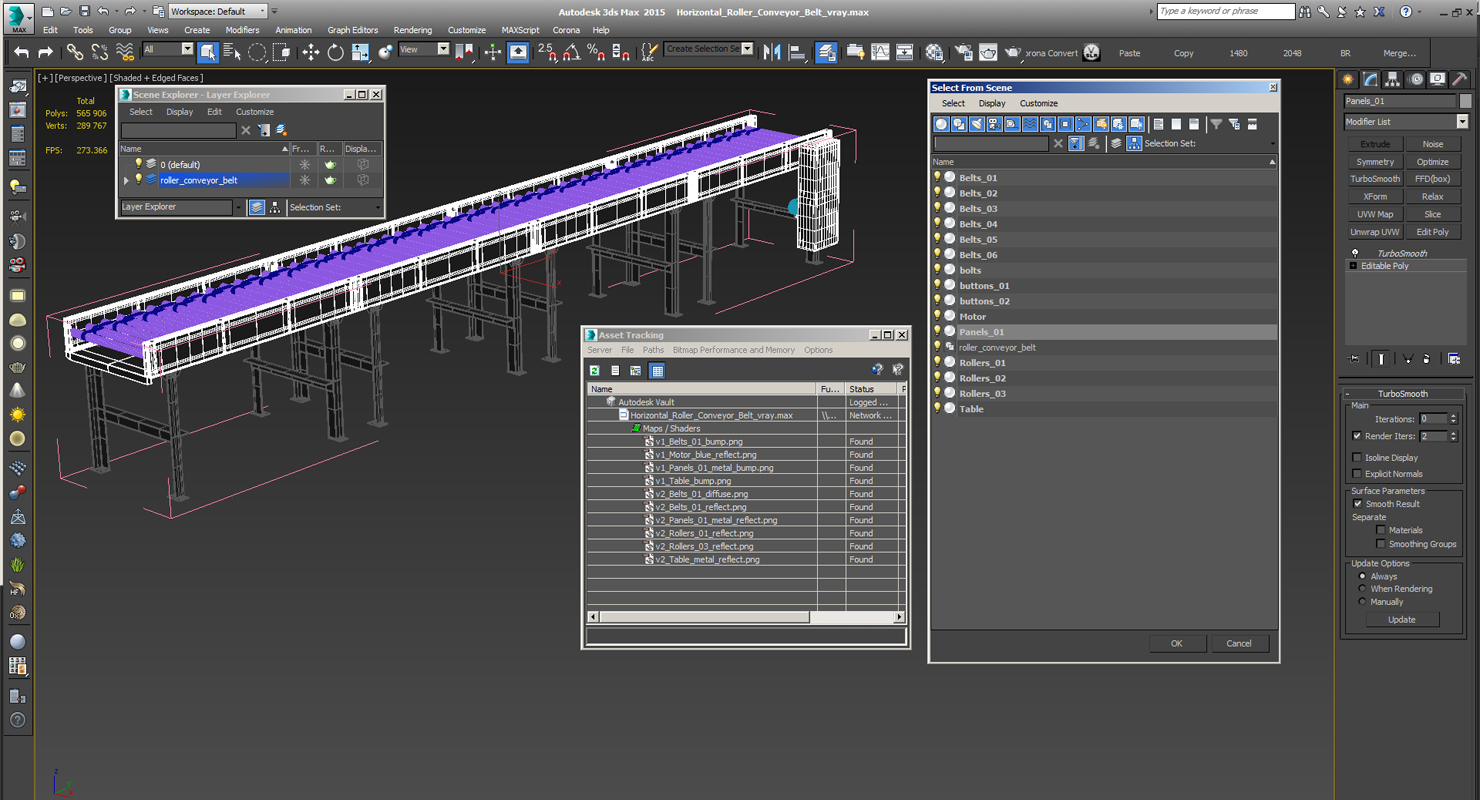 3D Horizontal Roller Conveyor Belt