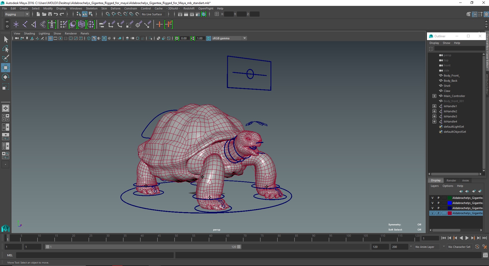 3D Aldabrachelys Gigantea Rigged for Maya model