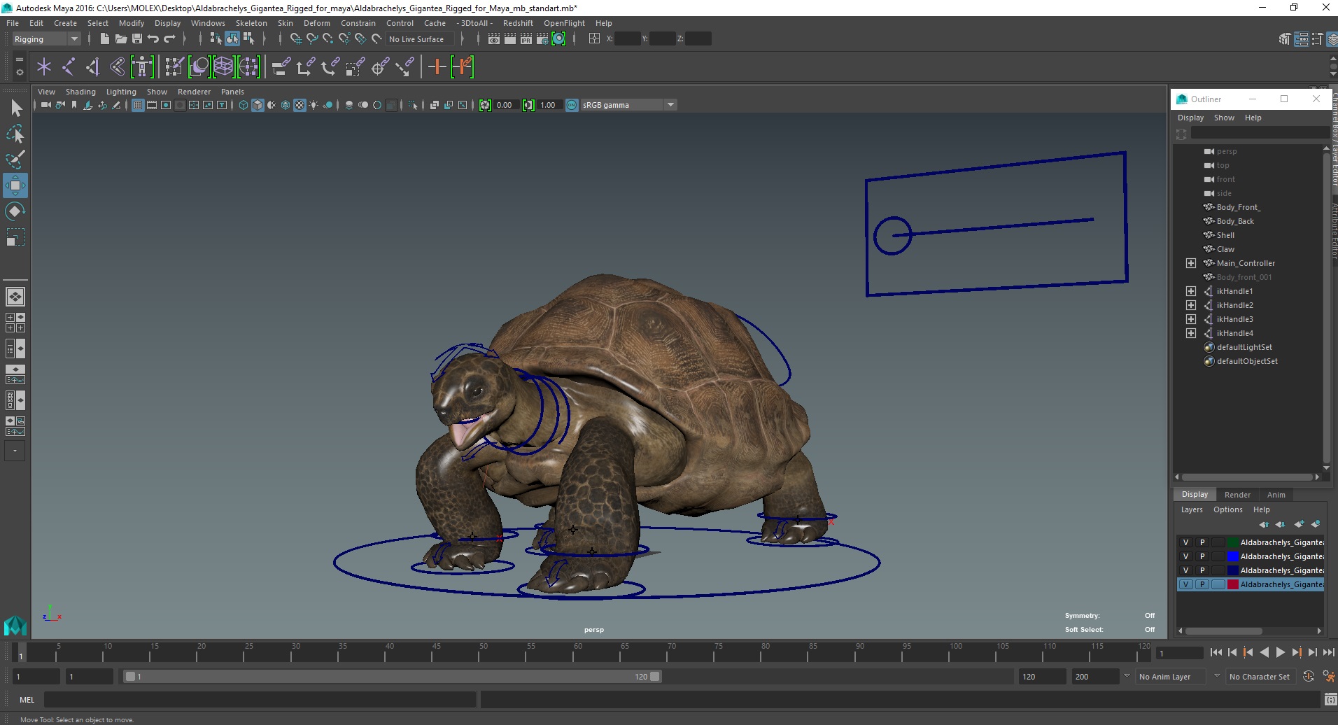 3D Aldabrachelys Gigantea Rigged for Maya model