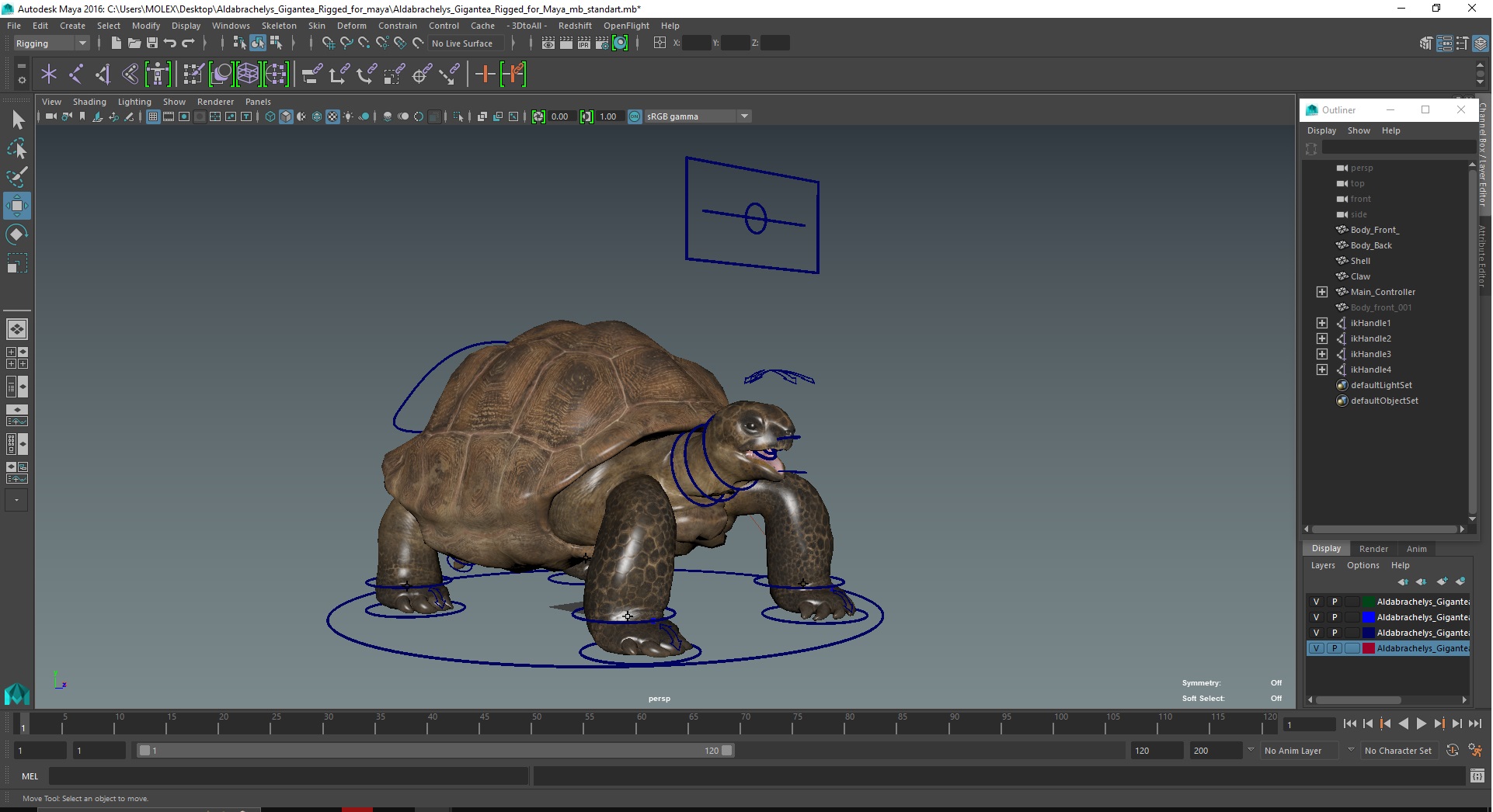 3D Aldabrachelys Gigantea Rigged for Maya model