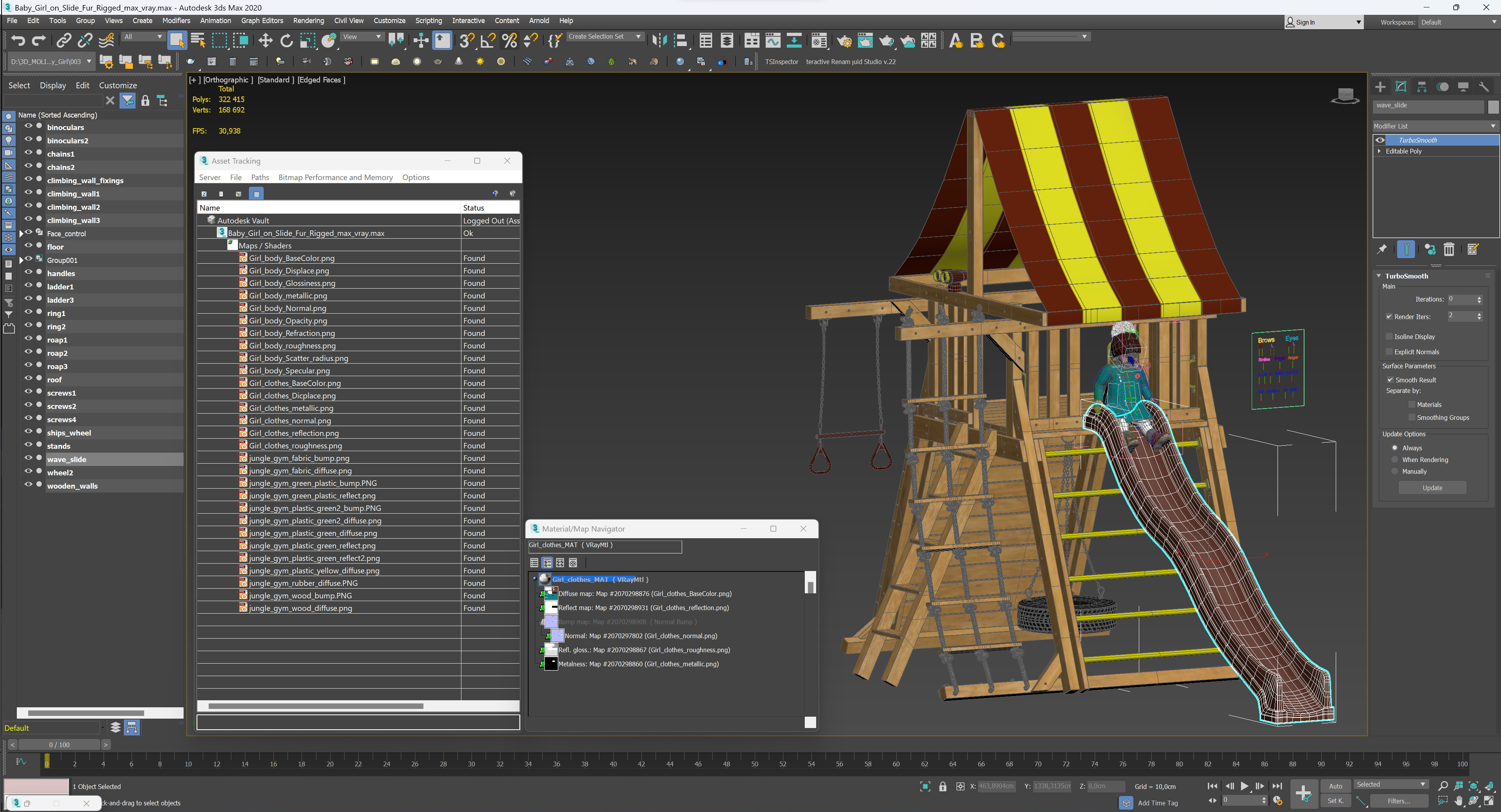 Baby Girl on Slide Fur Rigged 3D model