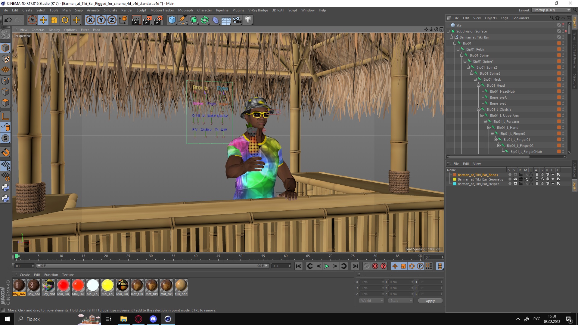 Barman at Tiki Bar Rigged for Cinema 4D 3D model