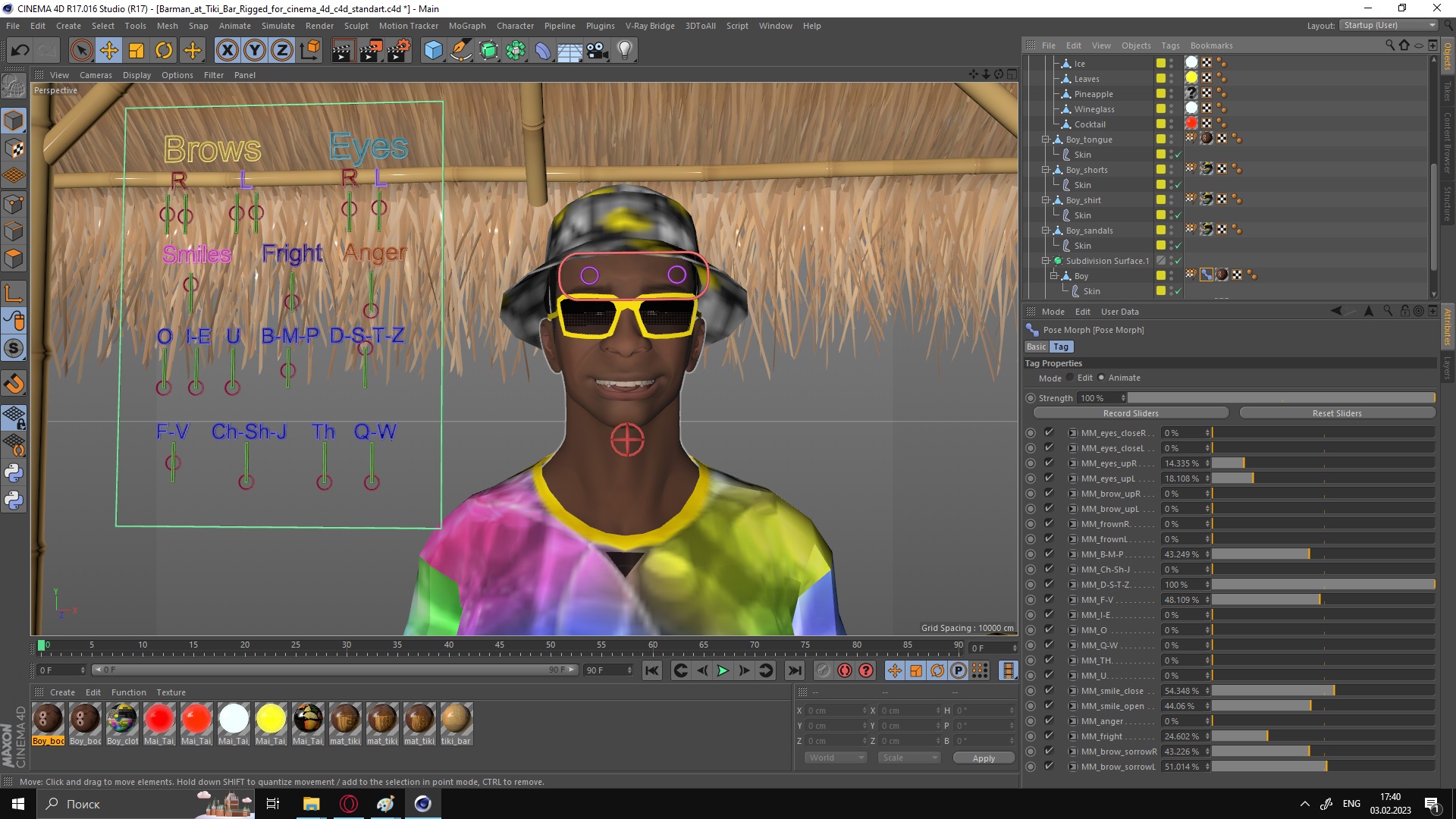 Barman at Tiki Bar Rigged for Cinema 4D 3D model