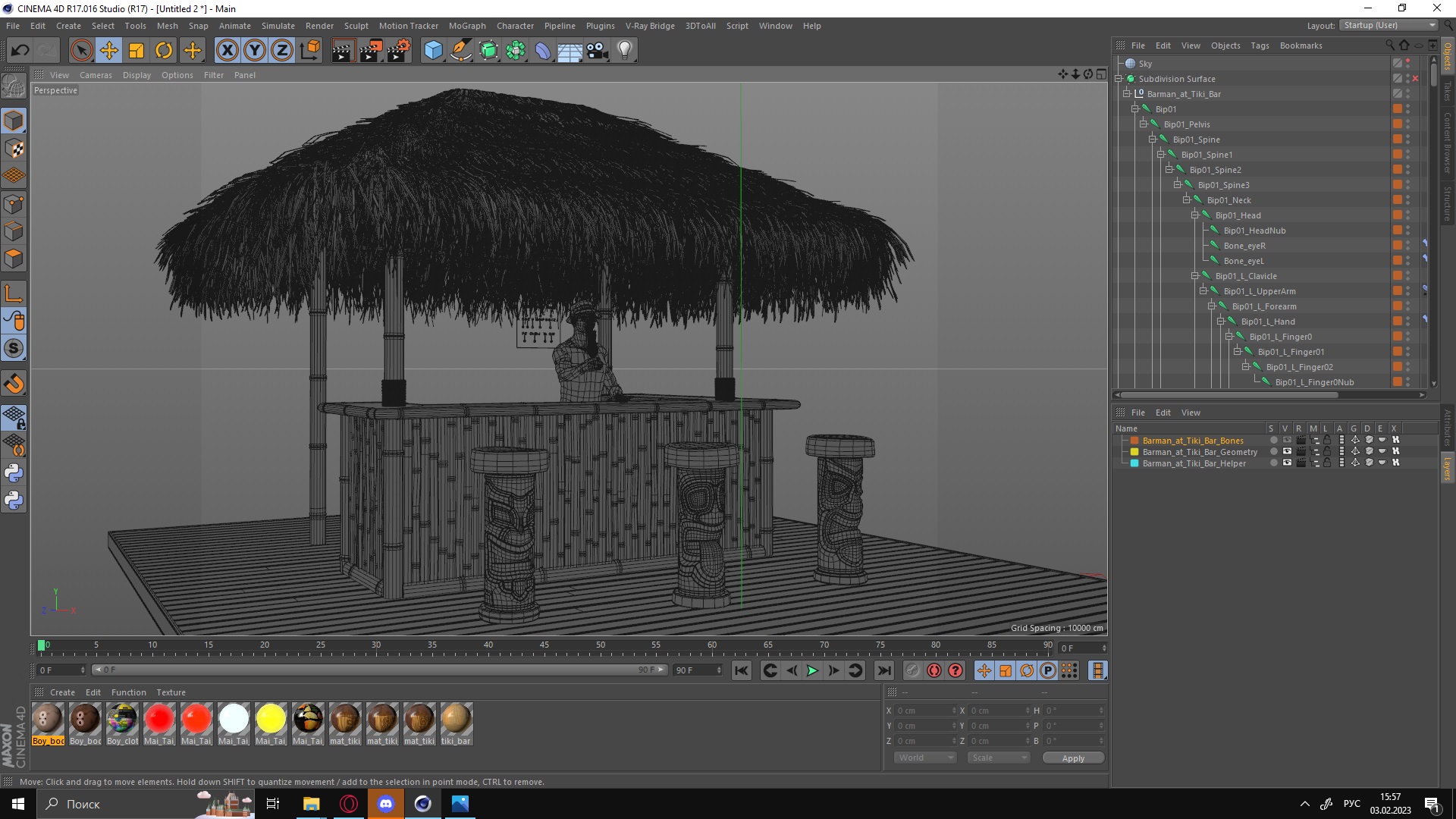 Barman at Tiki Bar Rigged for Cinema 4D 3D model