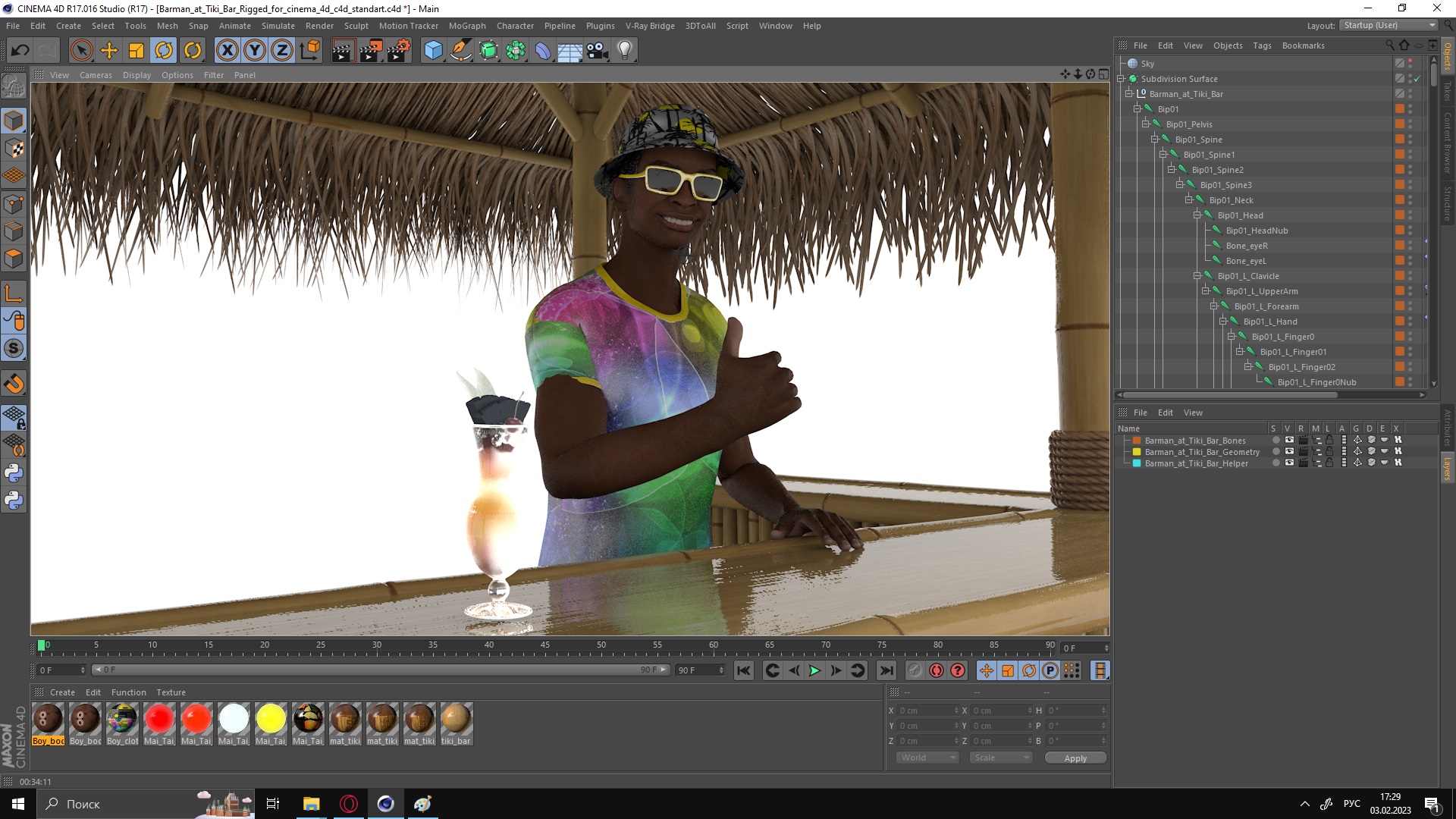 Barman at Tiki Bar Rigged for Cinema 4D 3D model
