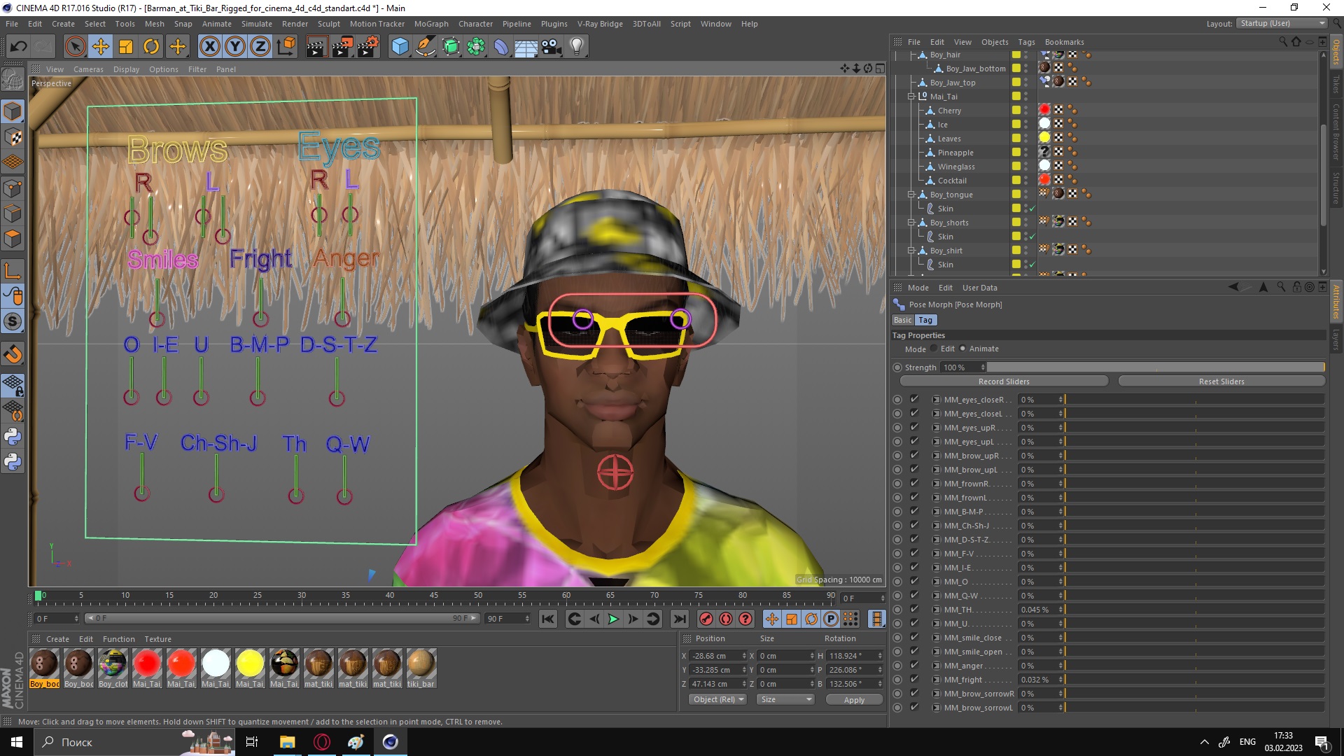 Barman at Tiki Bar Rigged for Cinema 4D 3D model