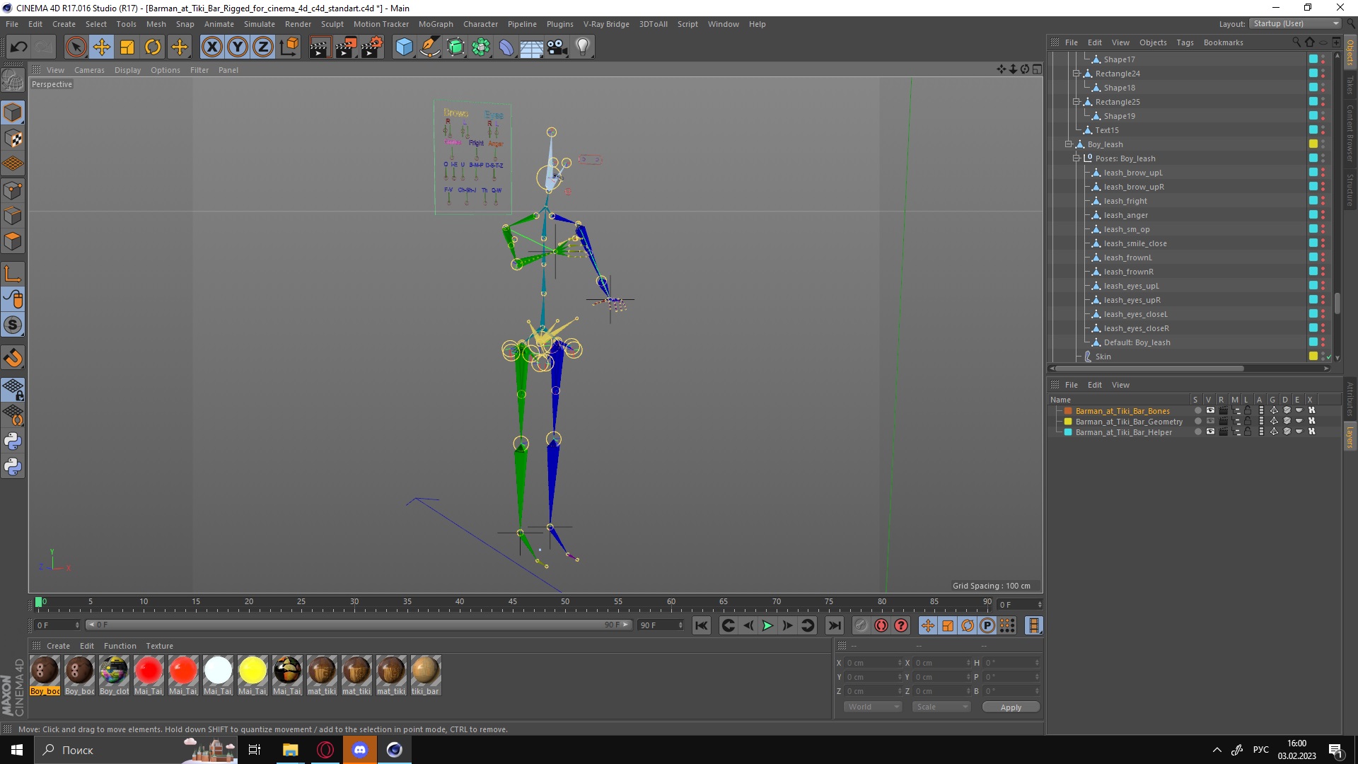 Barman at Tiki Bar Rigged for Cinema 4D 3D model