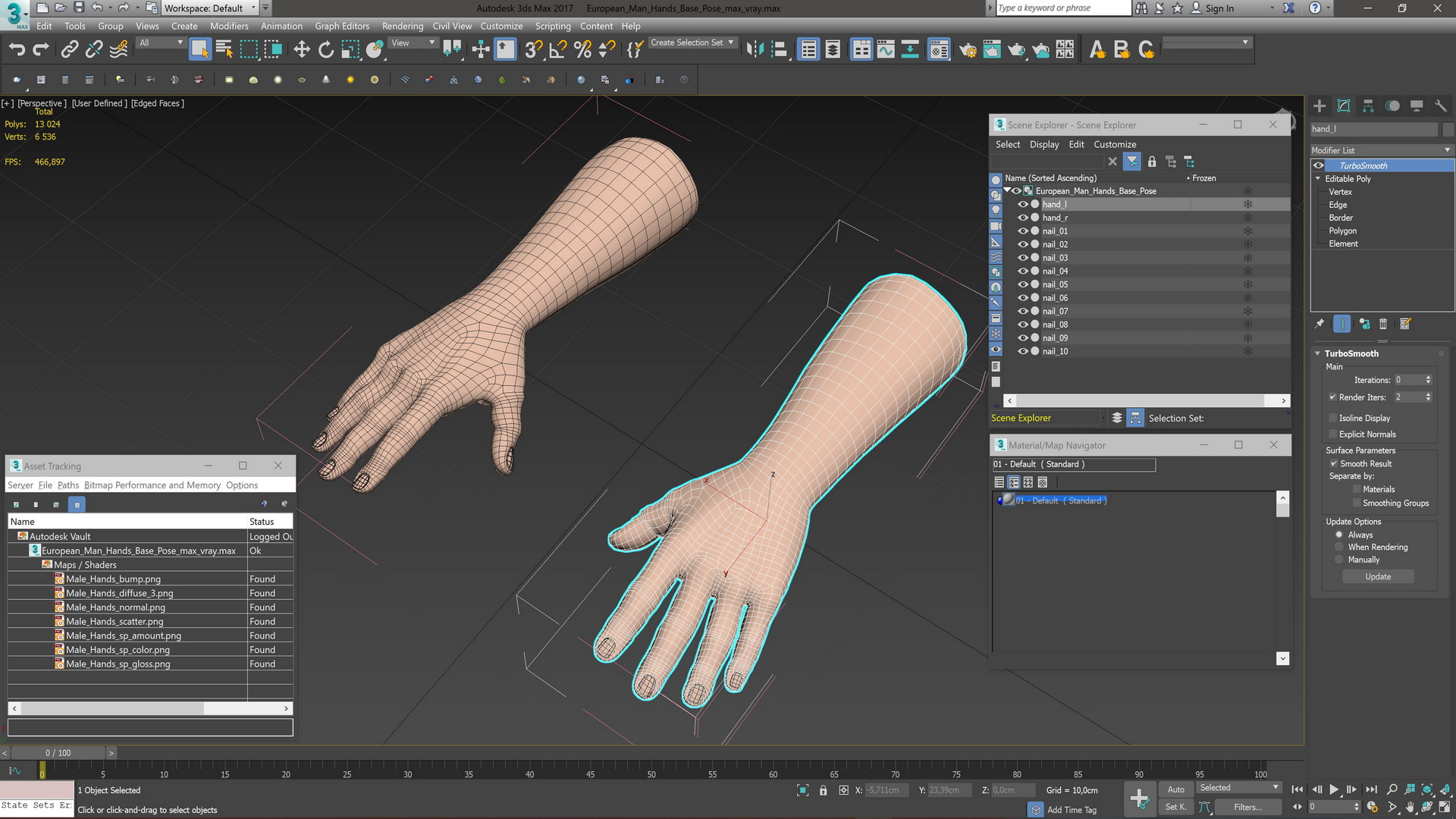 3D Dark Skinned Woman Hands Rigged