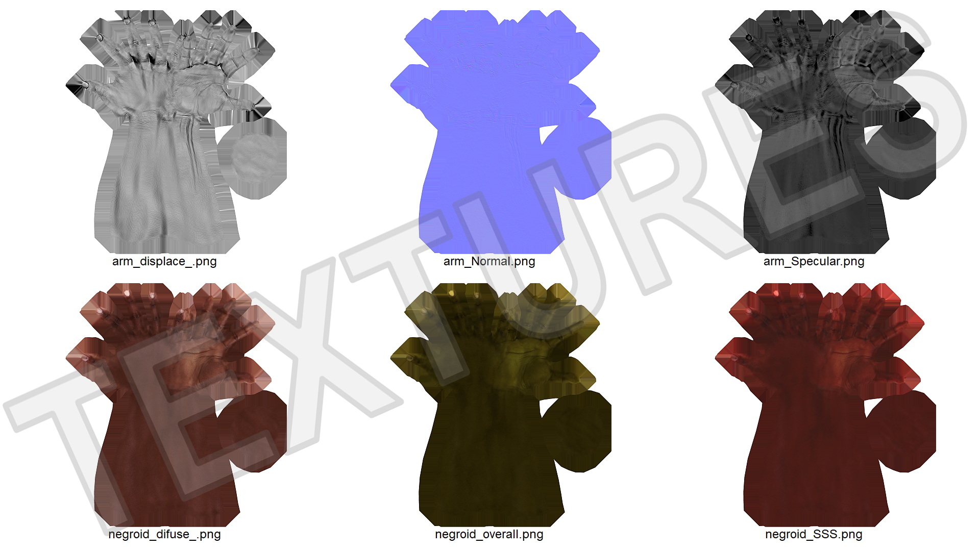 3D Dark Skinned Woman Hands Rigged