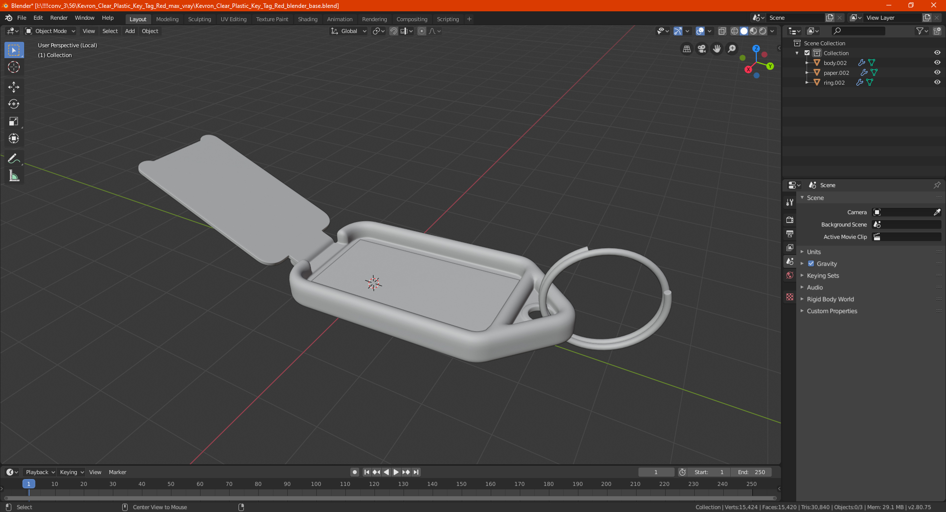Kevron Clear Plastic Key Tag Red 3D