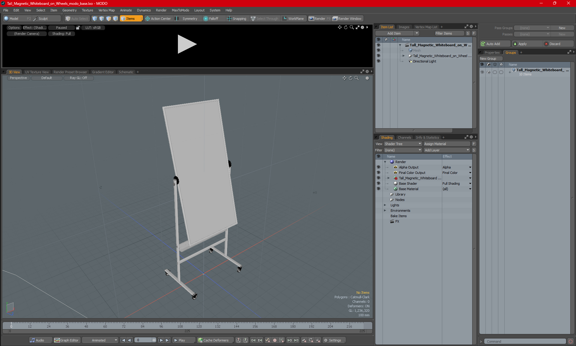Tall Magnetic Whiteboard on Wheels 3D model