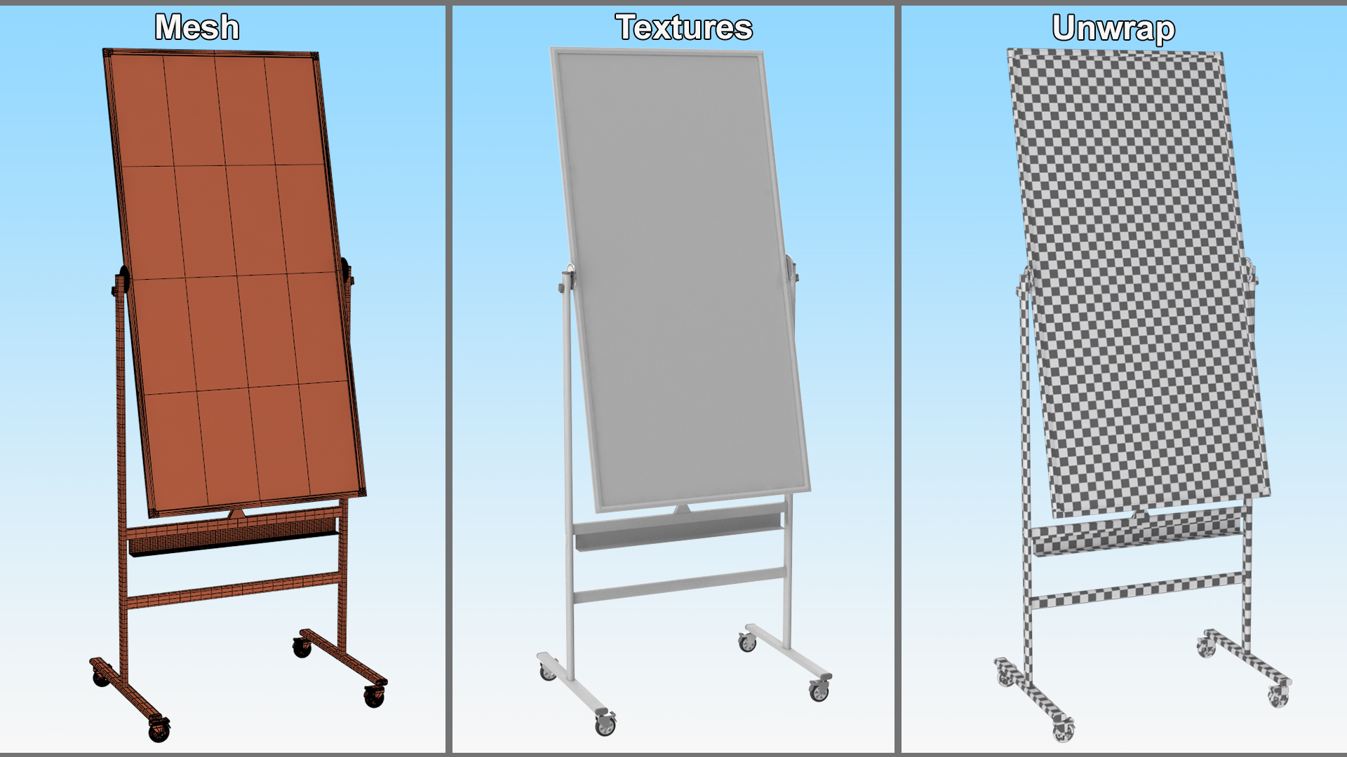 Tall Magnetic Whiteboard on Wheels 3D model