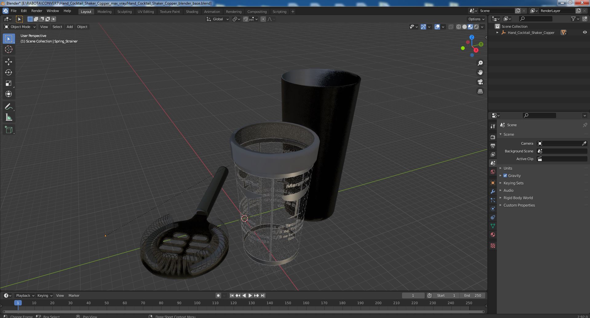 Hand Cocktail Shaker Copper 3D