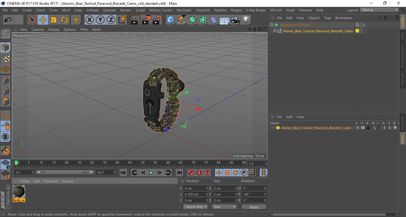 3D Atomic Bear Tactical Paracord Bracelet Camo model