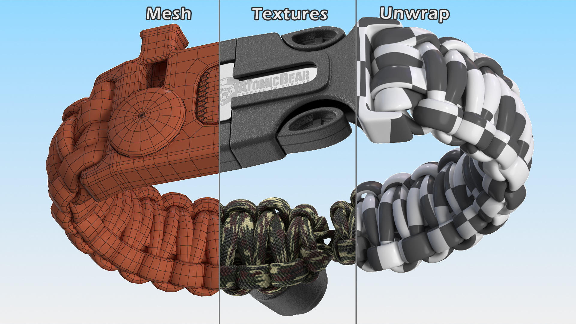 3D Atomic Bear Tactical Paracord Bracelet Camo model