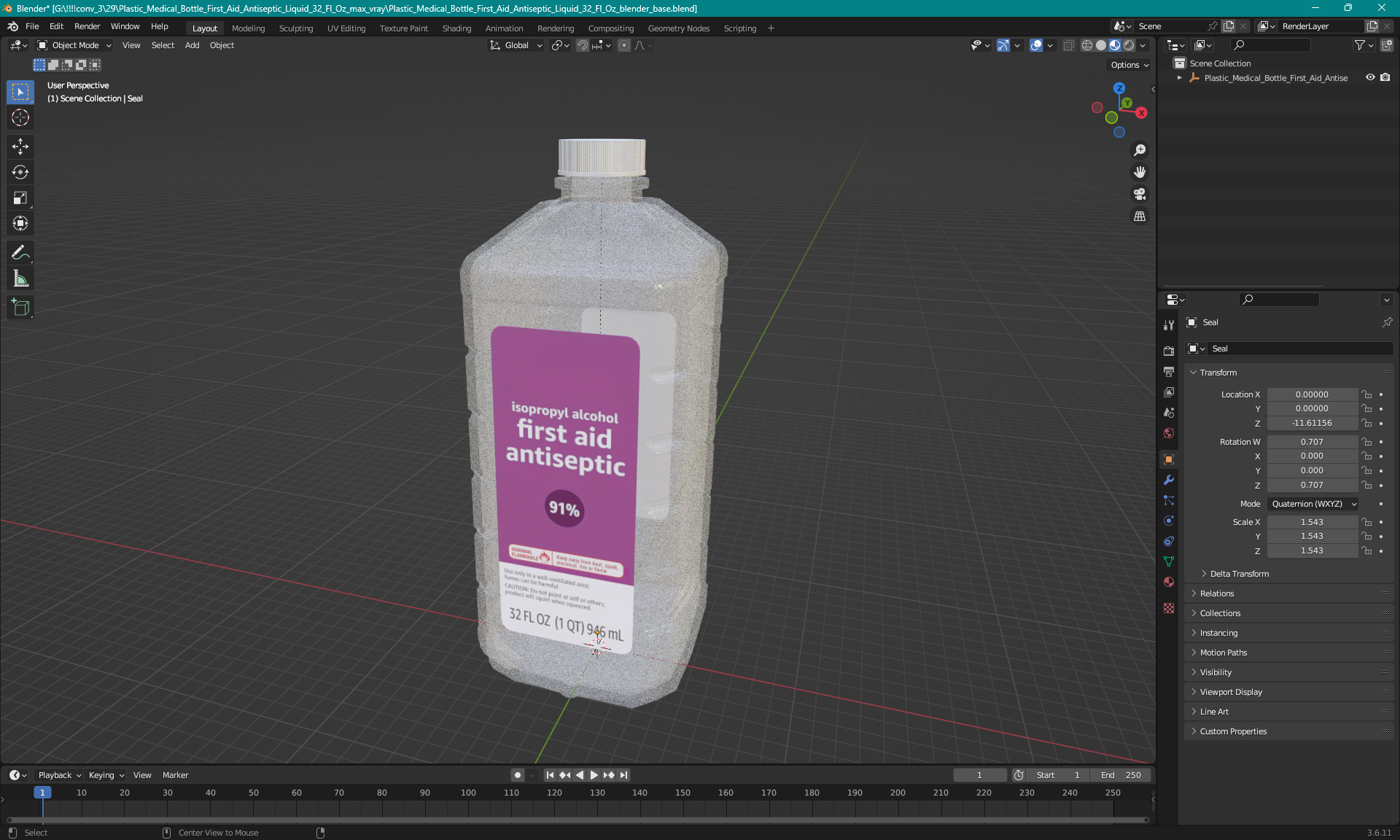 Plastic Medical Bottle First Aid Antiseptic Liquid 32 Fl Oz 3D model