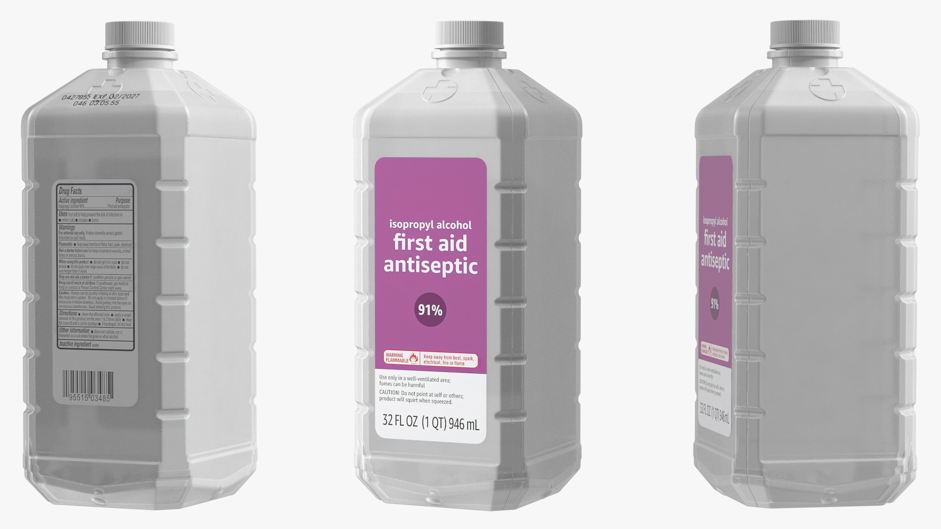 Plastic Medical Bottle First Aid Antiseptic Liquid 32 Fl Oz 3D model