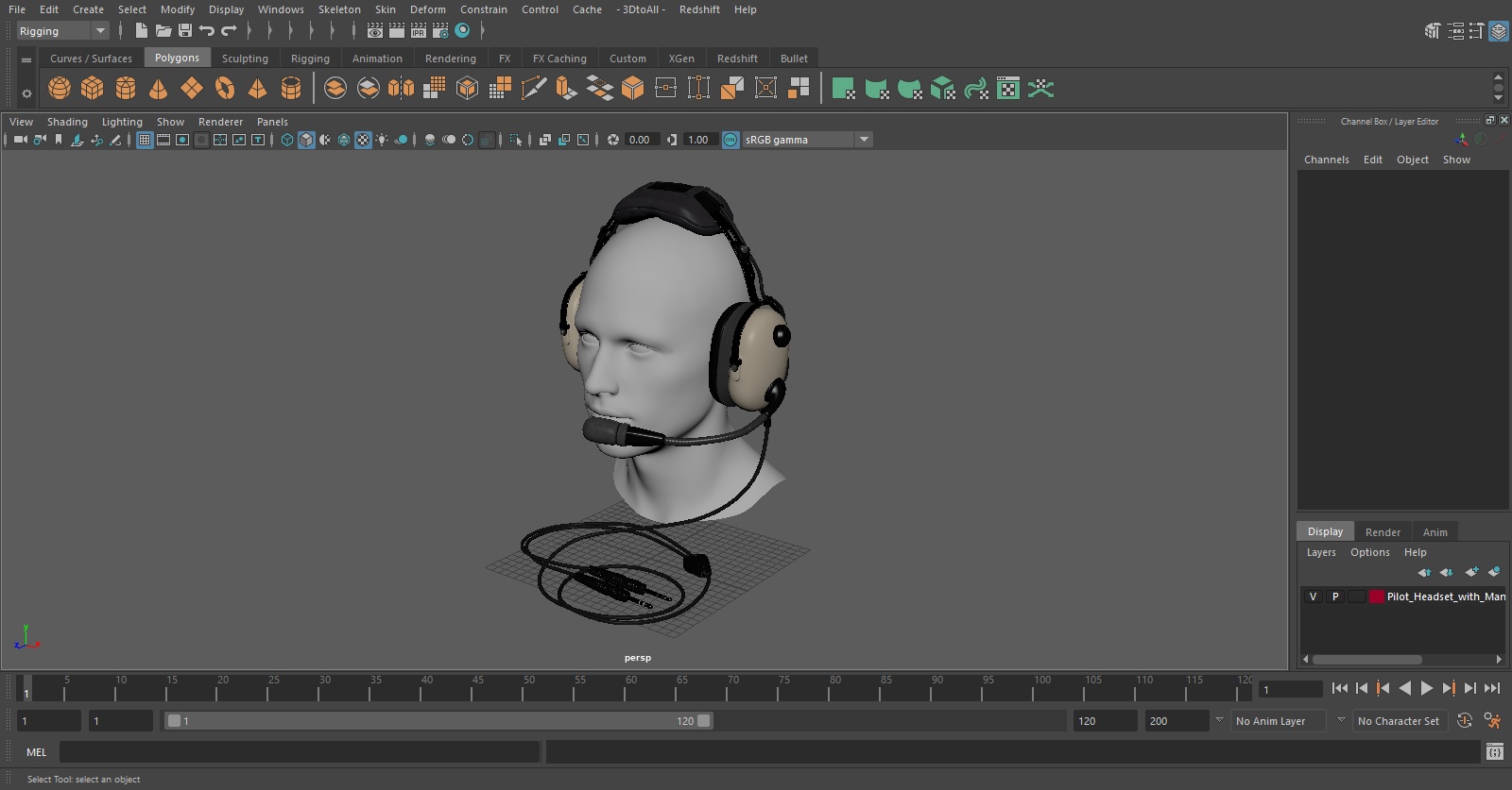 3D Pilot Headset with Mannequin Head model