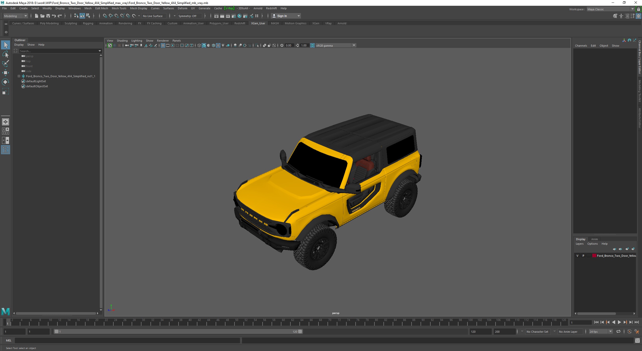 Ford Bronco Two Door Yellow 4X4 Simplified 3D