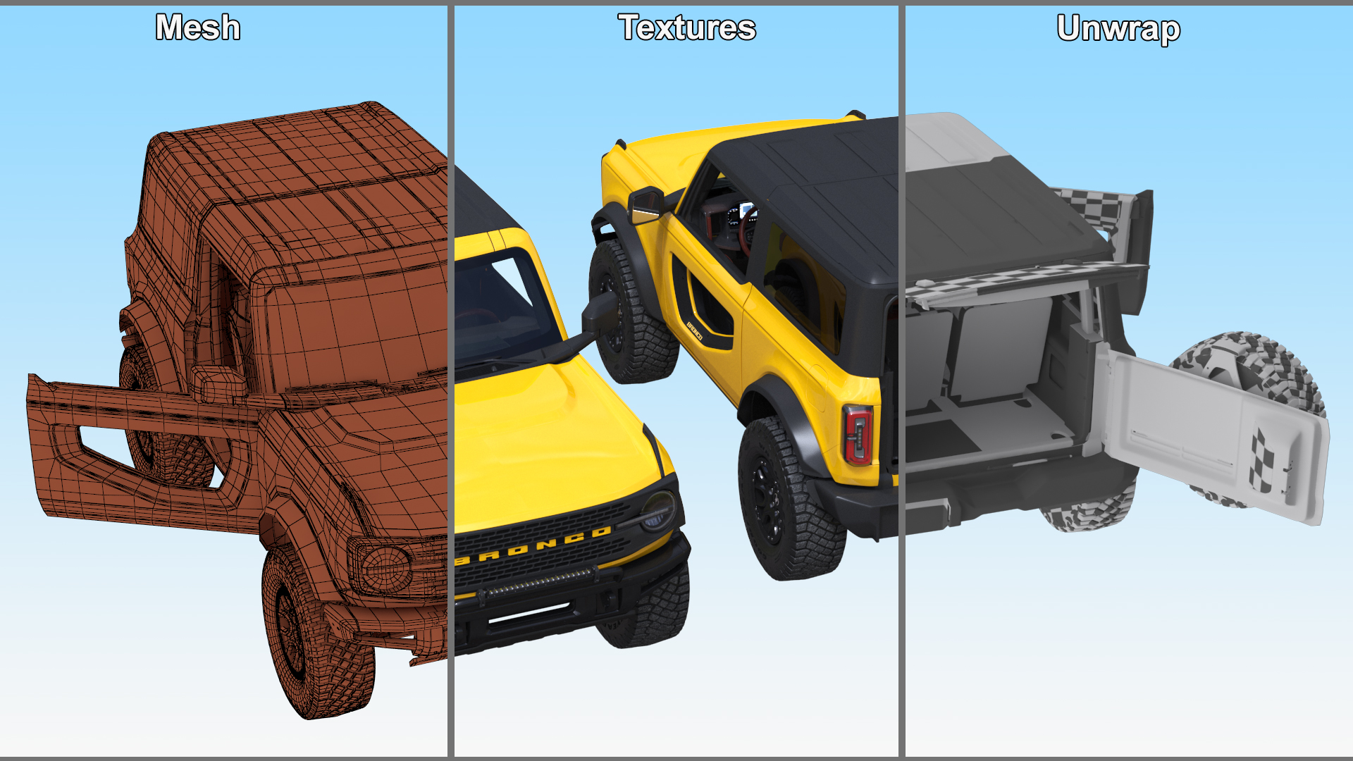 Ford Bronco Two Door Yellow 4X4 Simplified 3D