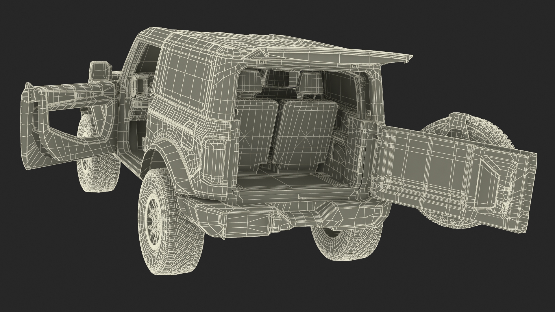Ford Bronco Two Door Yellow 4X4 Simplified 3D