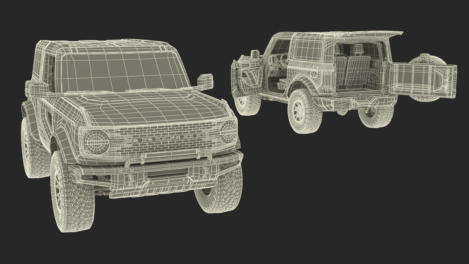 Ford Bronco Two Door Yellow 4X4 Simplified 3D