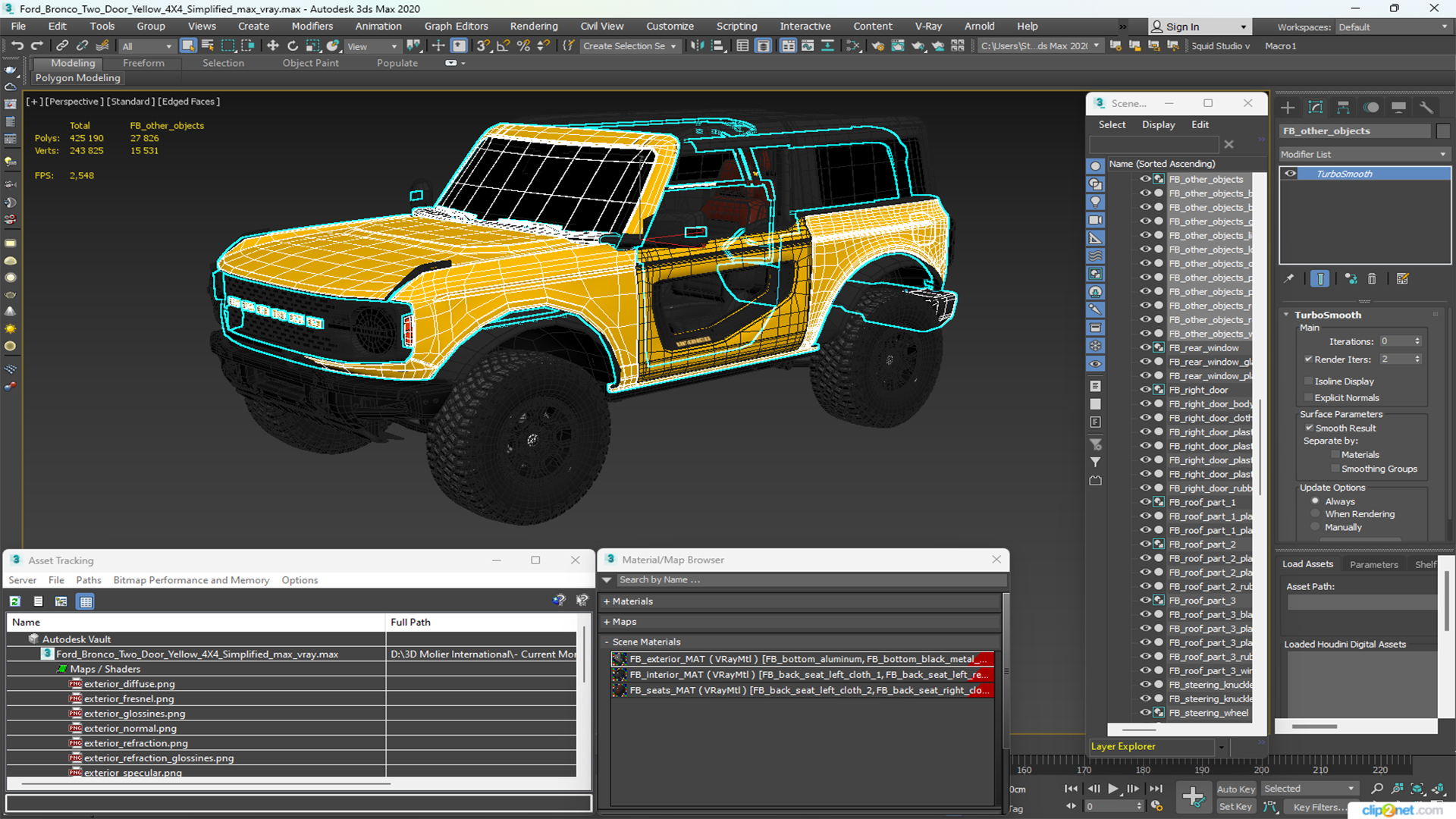 Ford Bronco Two Door Yellow 4X4 Simplified 3D
