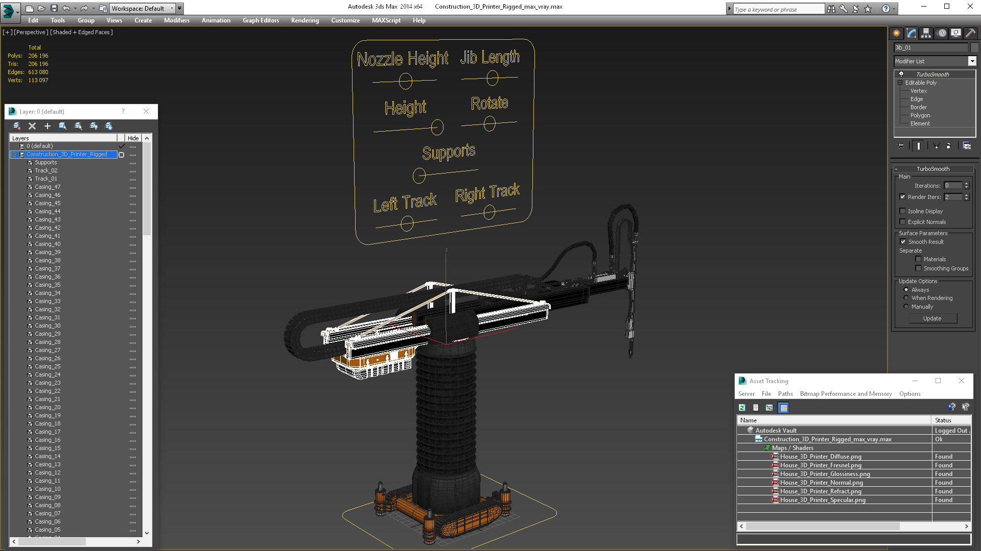 Construction 3D Printer Rigged for Cinema 4D 3D model
