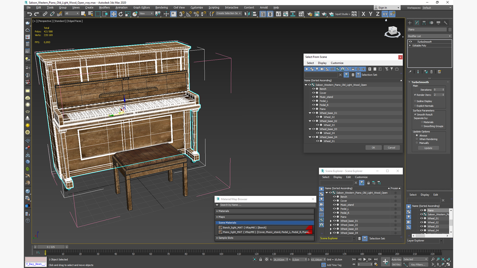 3D model Saloon Western Piano Old Light Wood Open