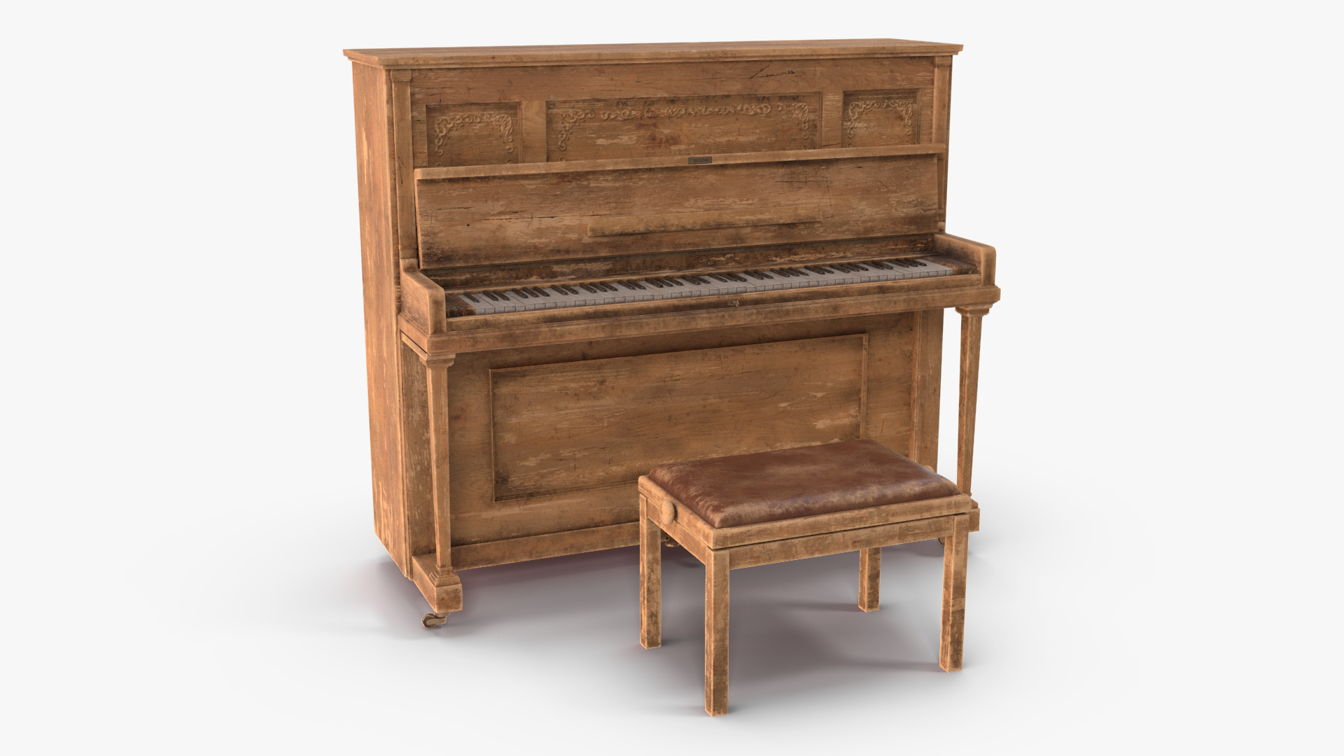 3D model Saloon Western Piano Old Light Wood Open