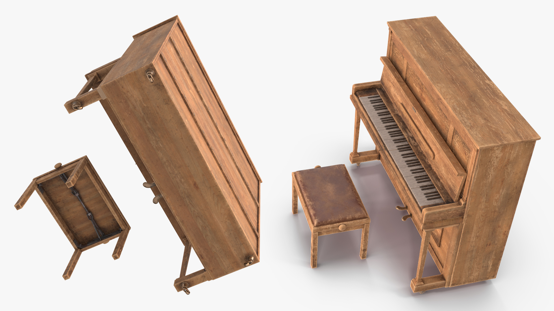 3D model Saloon Western Piano Old Light Wood Open