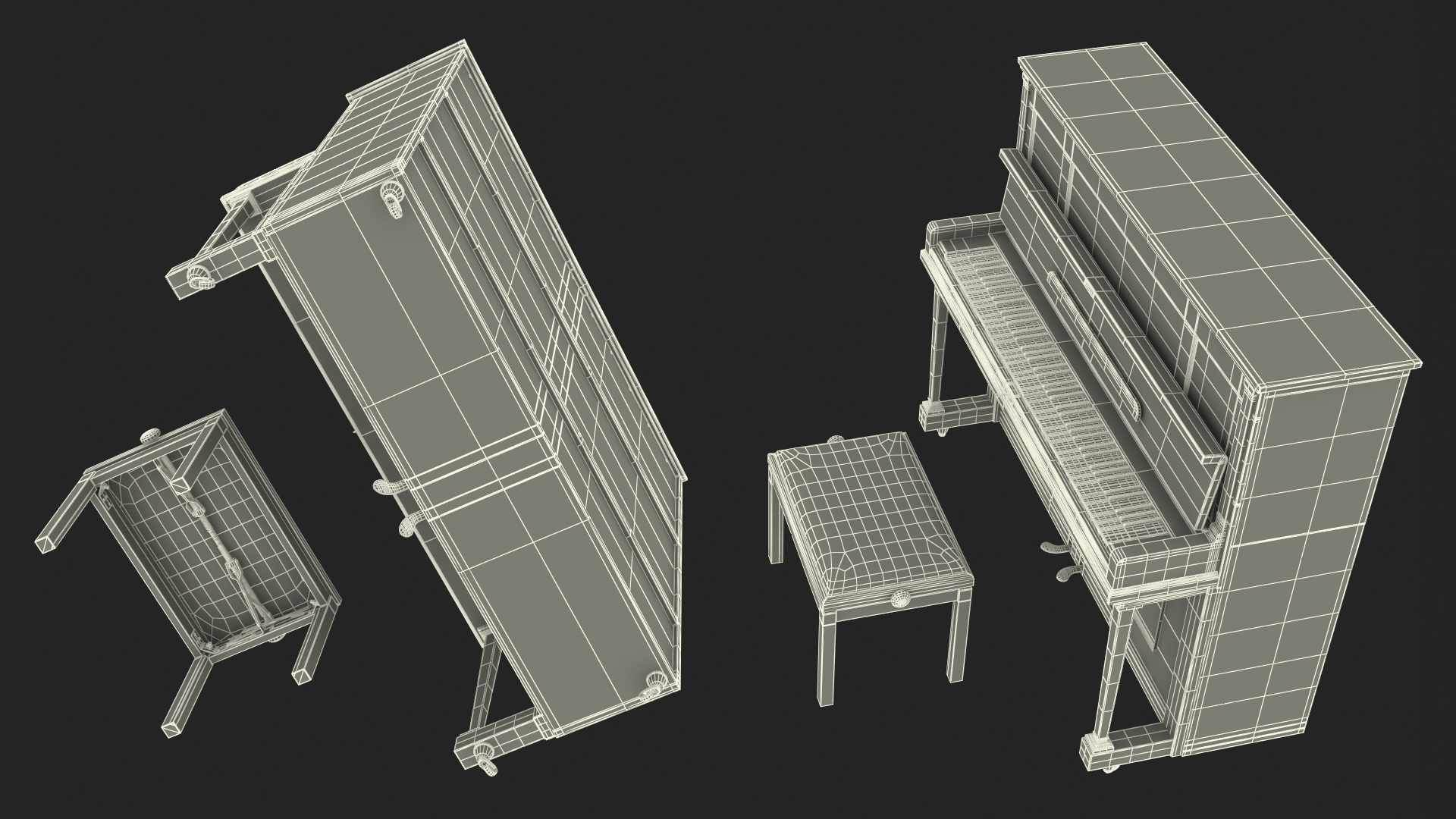 3D model Saloon Western Piano Old Light Wood Open