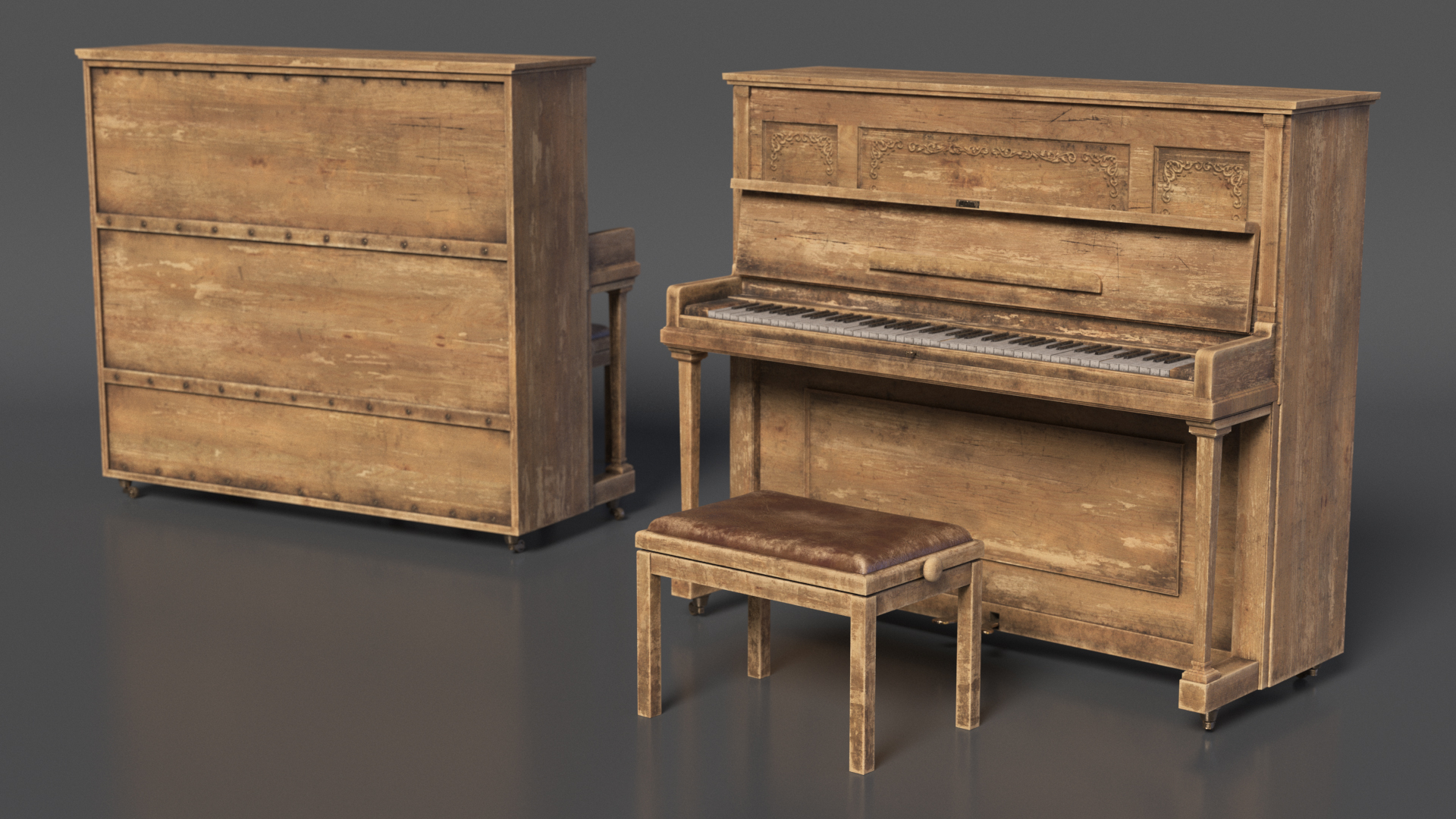 3D model Saloon Western Piano Old Light Wood Open